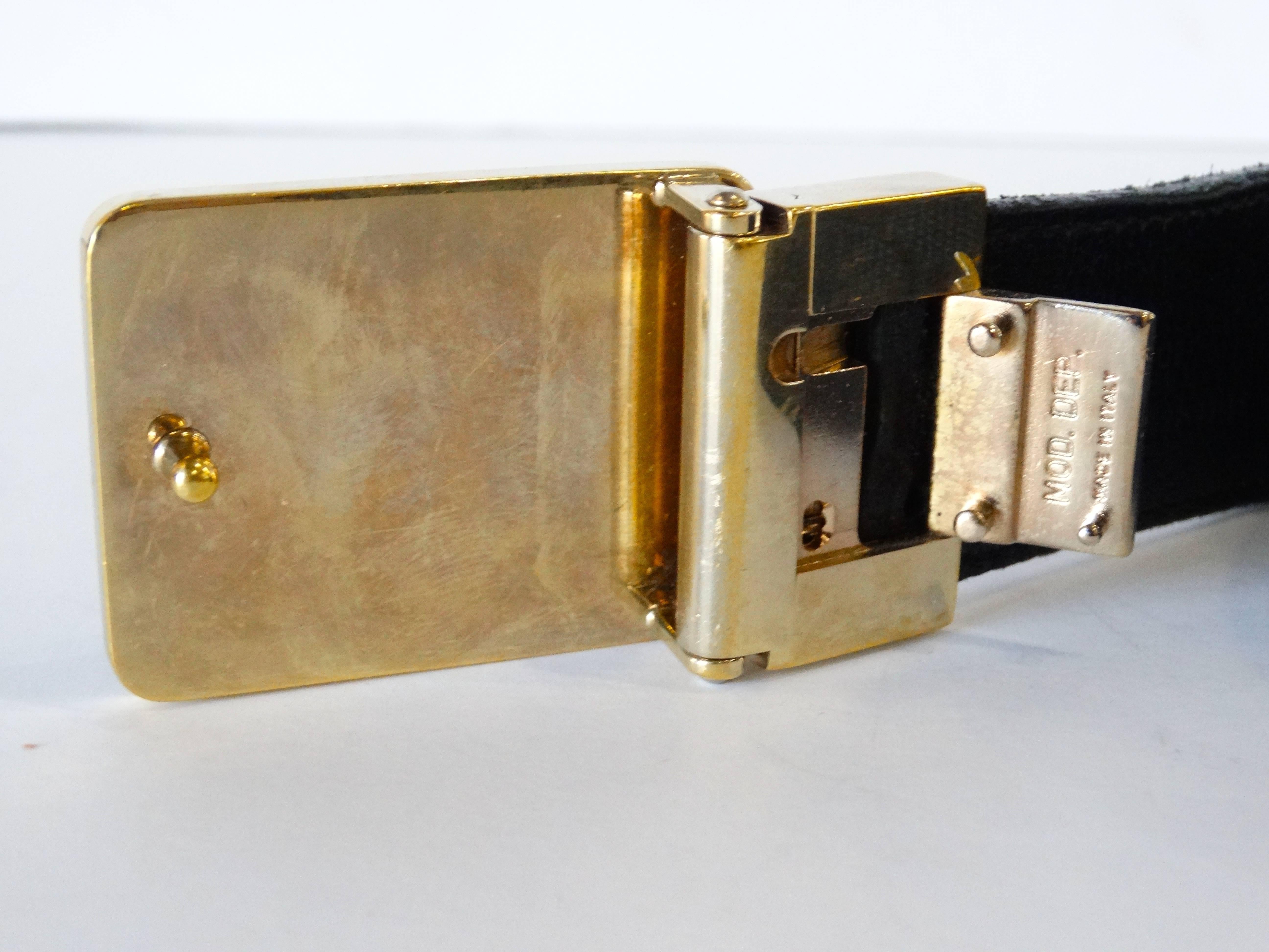 1990s Gucci Enamled Belt Buckle with Black Canvas Belt 3