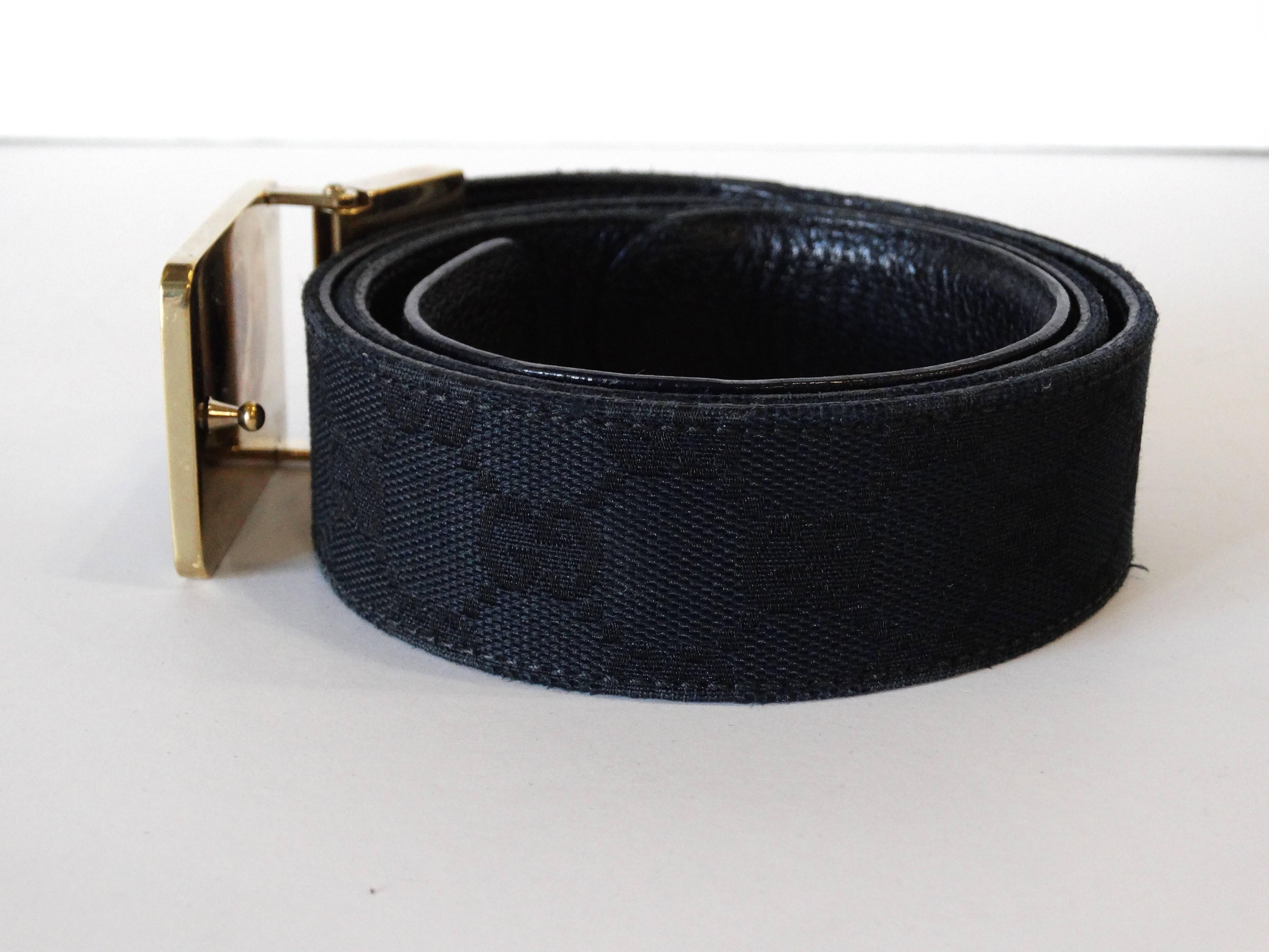 1990s Gucci Enamled Belt Buckle with Black Canvas Belt  4
