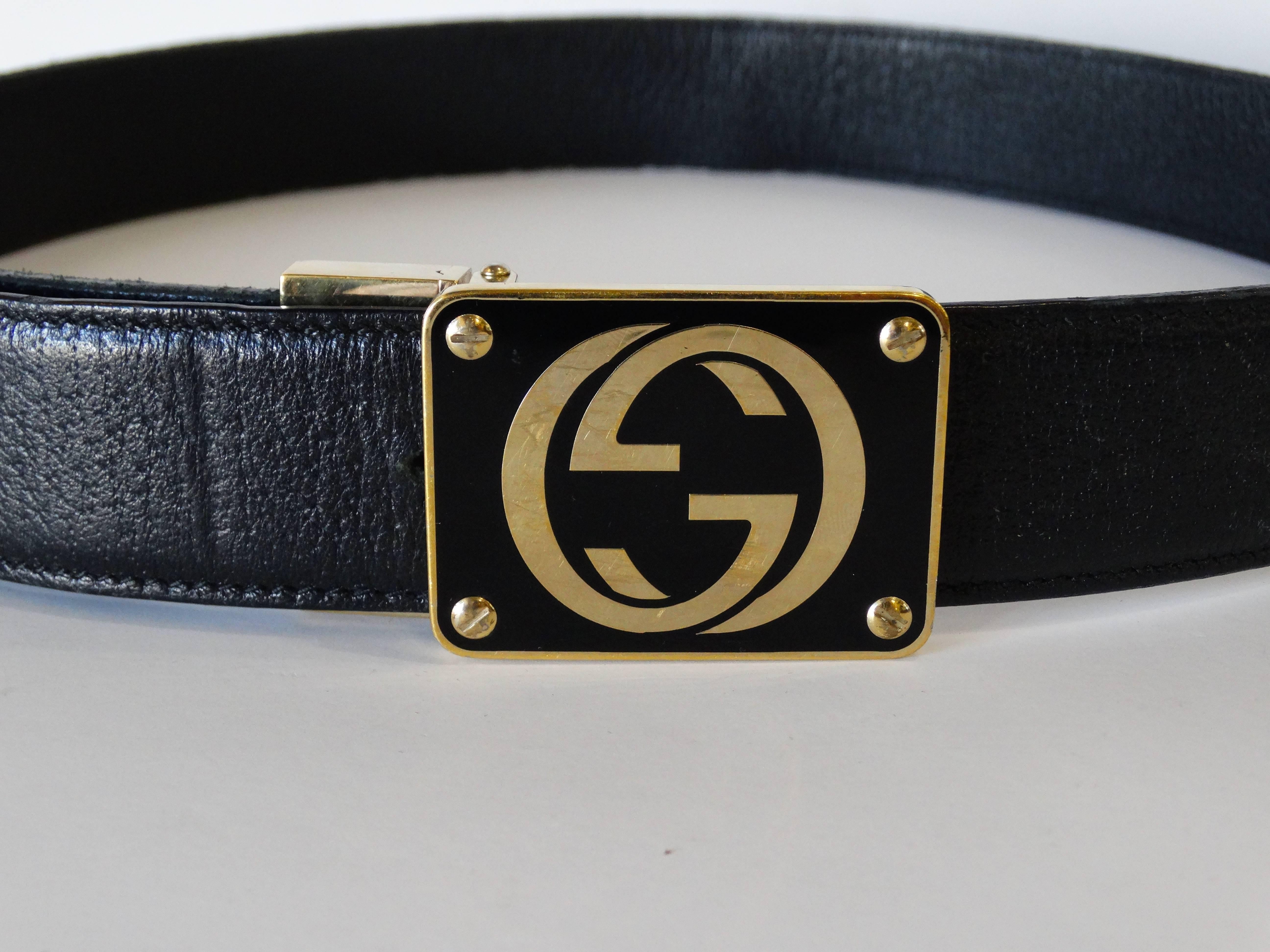 1990s Gucci Enamled Belt Buckle with Black Canvas Belt  1