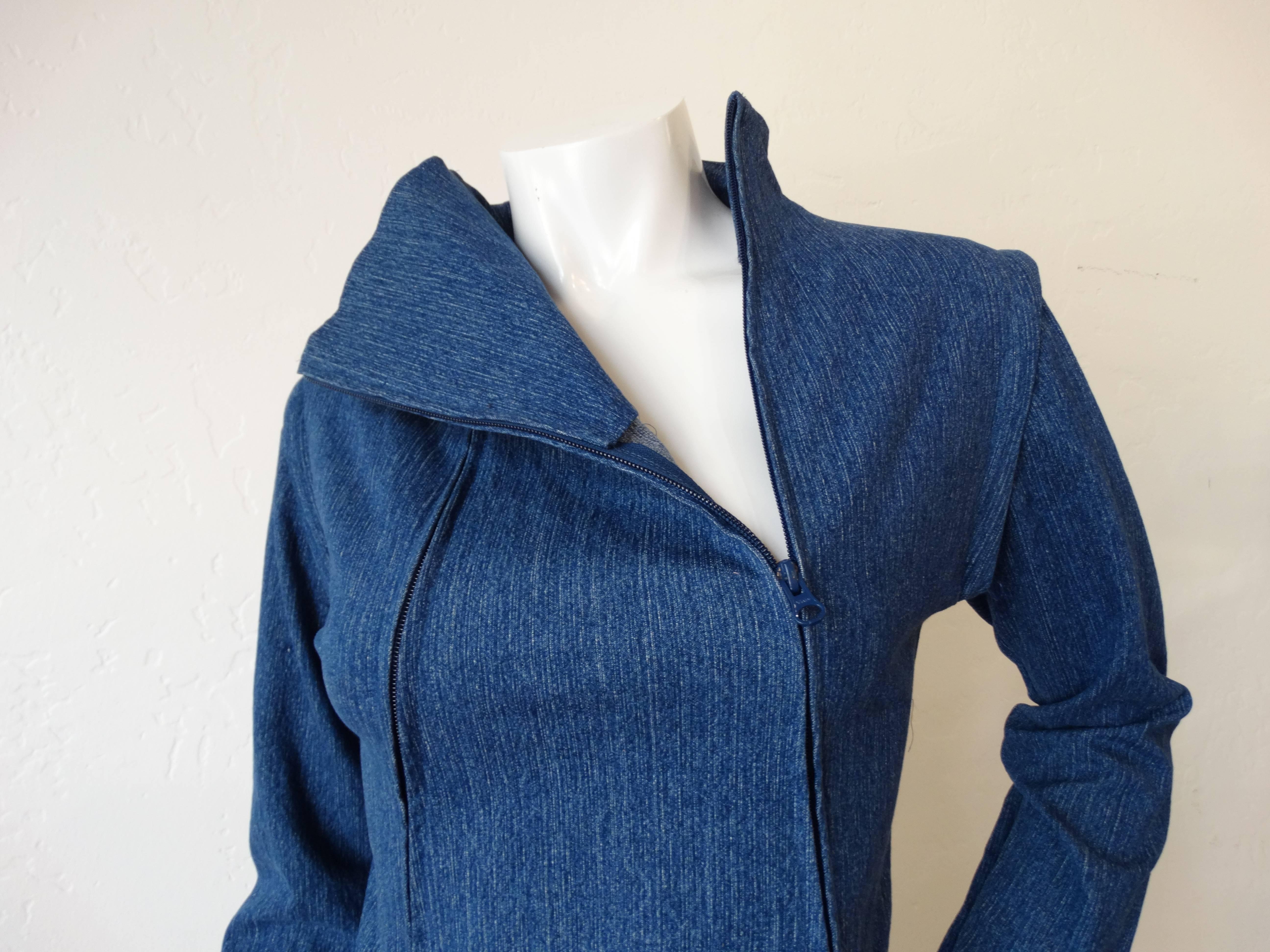 Denim Zipper Panel Coat Japanese Inspired In Excellent Condition In Scottsdale, AZ