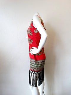 1990s Dashiki Printed Fringe Dress