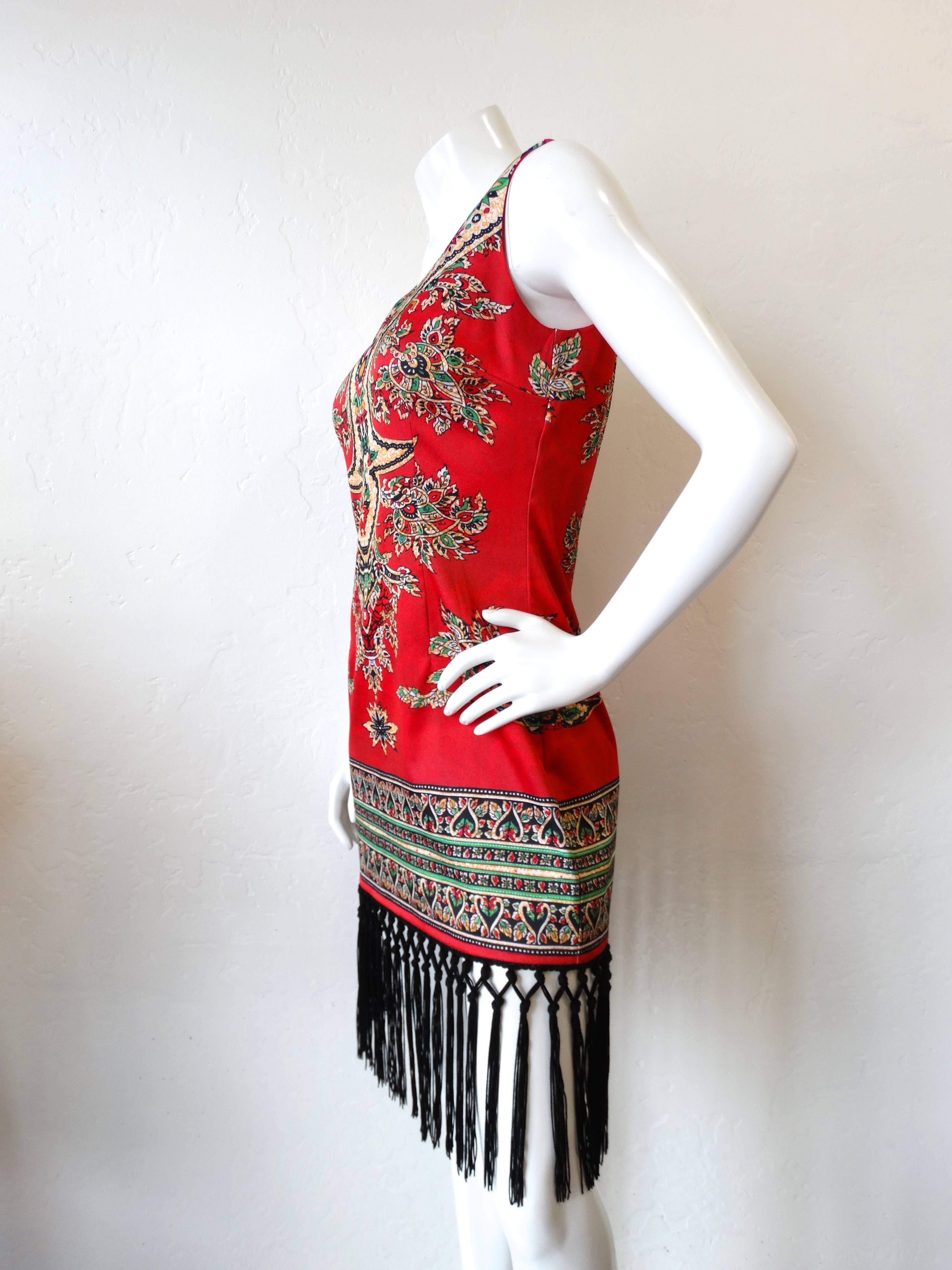 Gray 1990s Dashiki Printed Fringe Dress