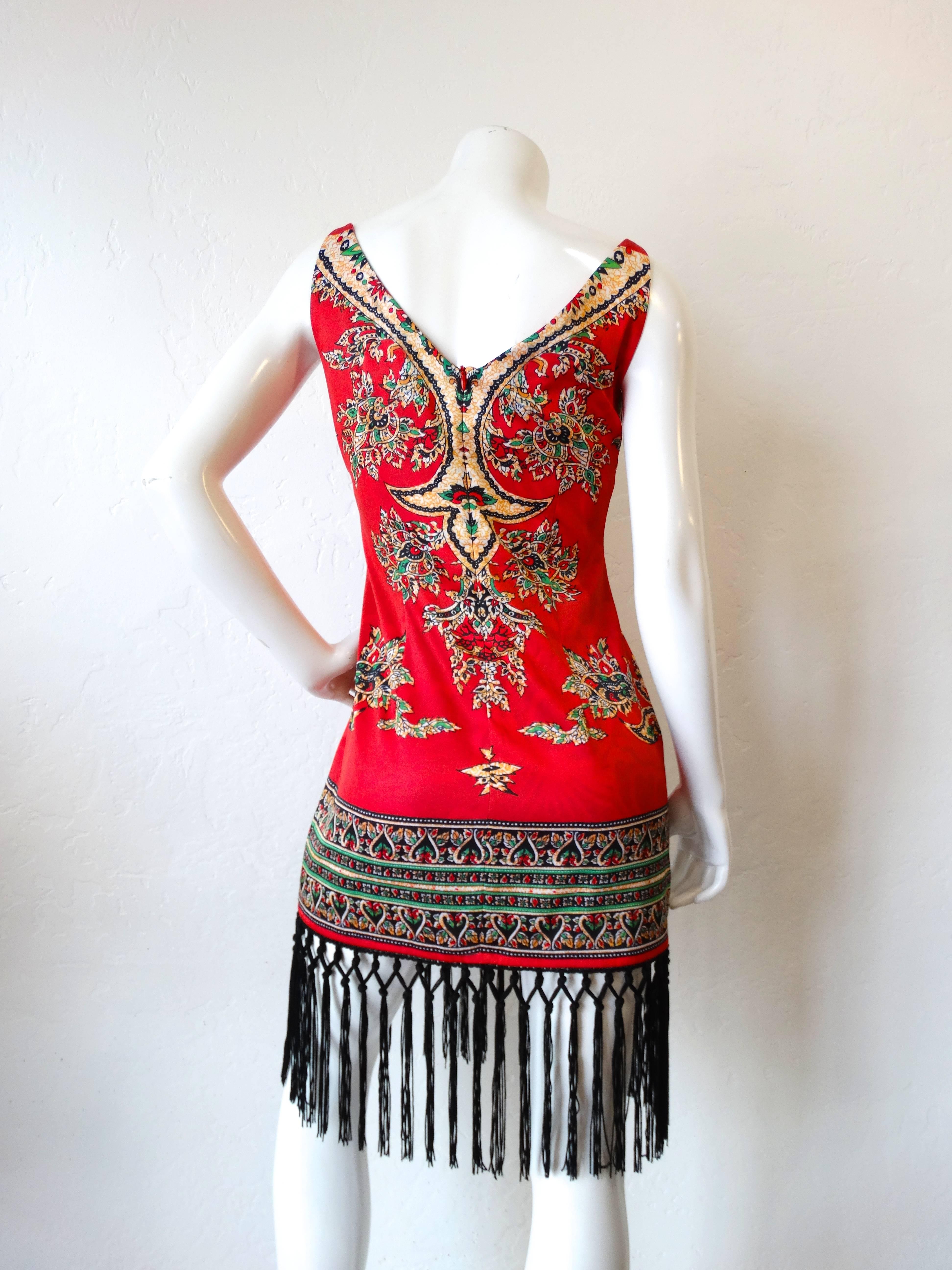 Women's 1990s Dashiki Printed Fringe Dress