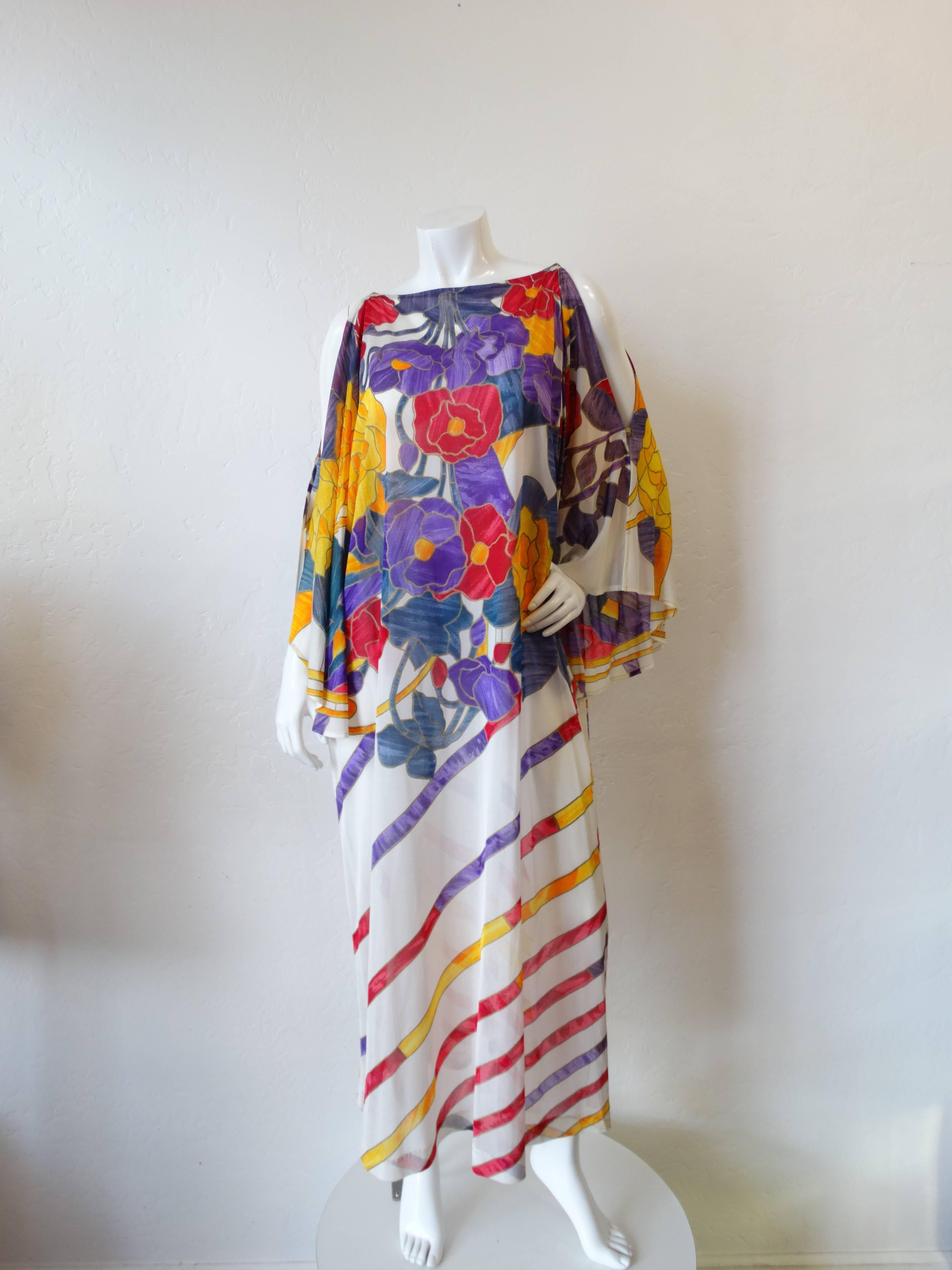 1970s Gottex Floral Sheer Caftan Maxi Dress  In Excellent Condition In Scottsdale, AZ