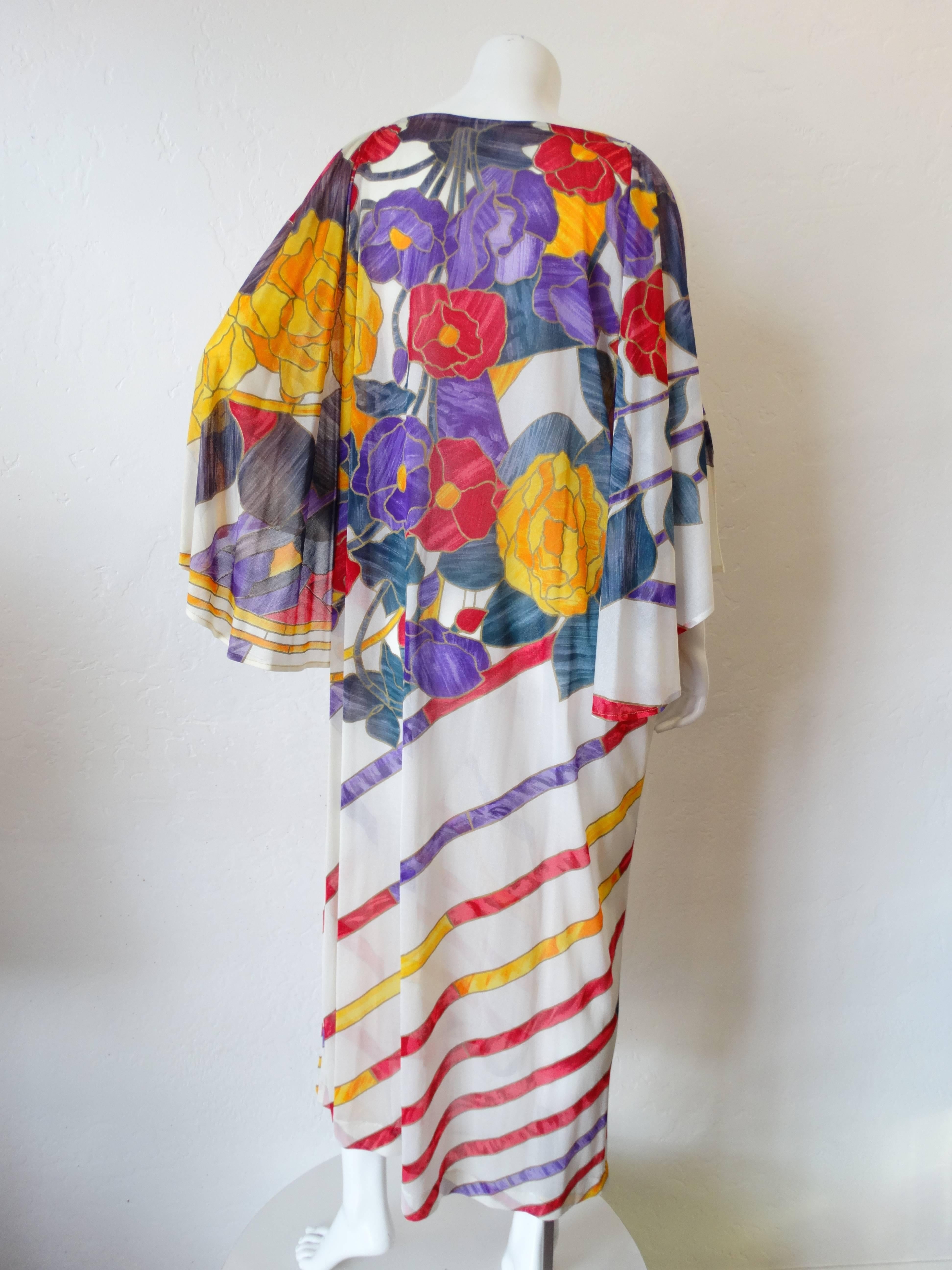 1970s Gottex Floral Sheer Caftan Maxi Dress  1