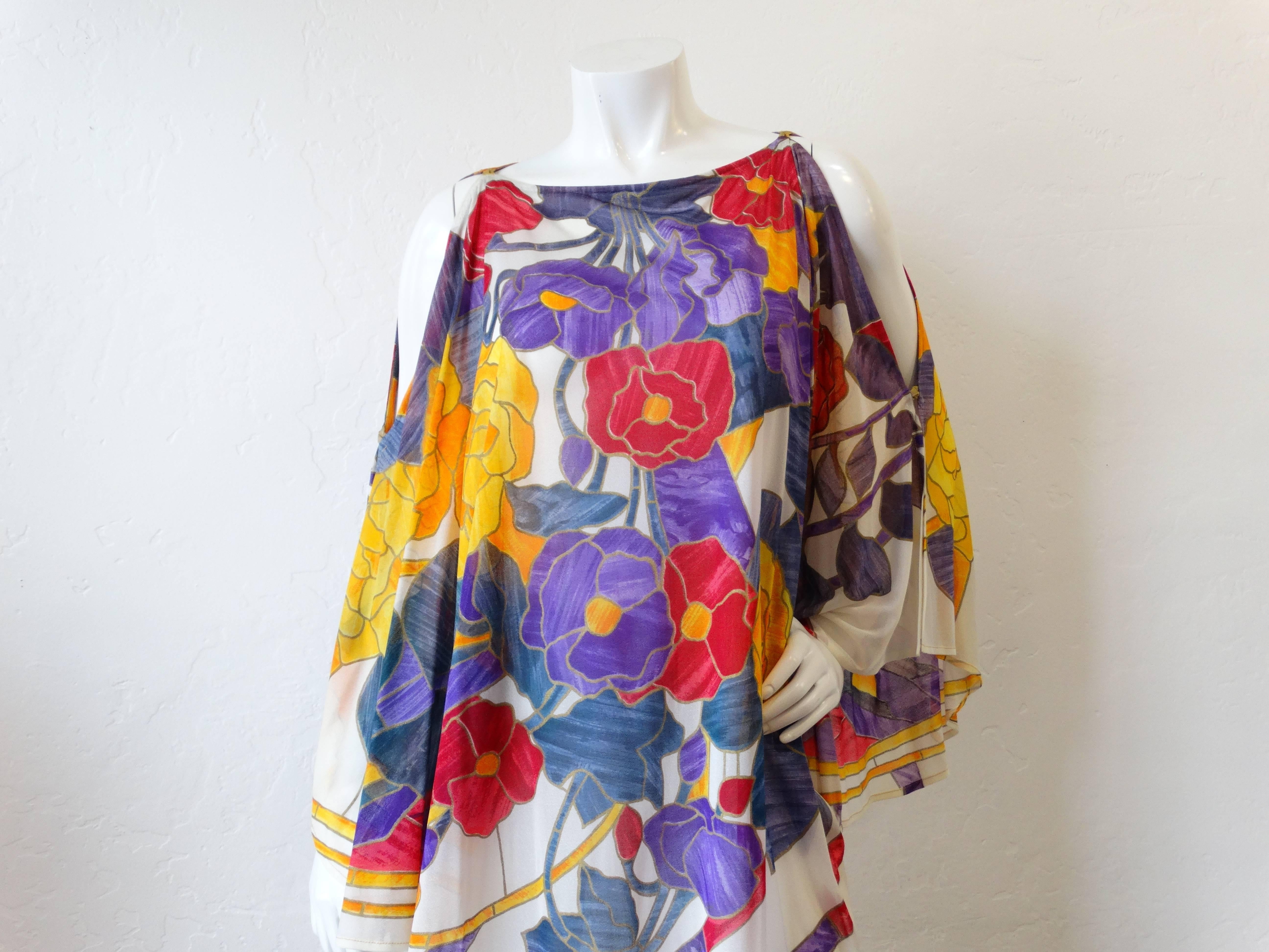 1970s Gottex Floral Sheer Caftan Maxi Dress  2