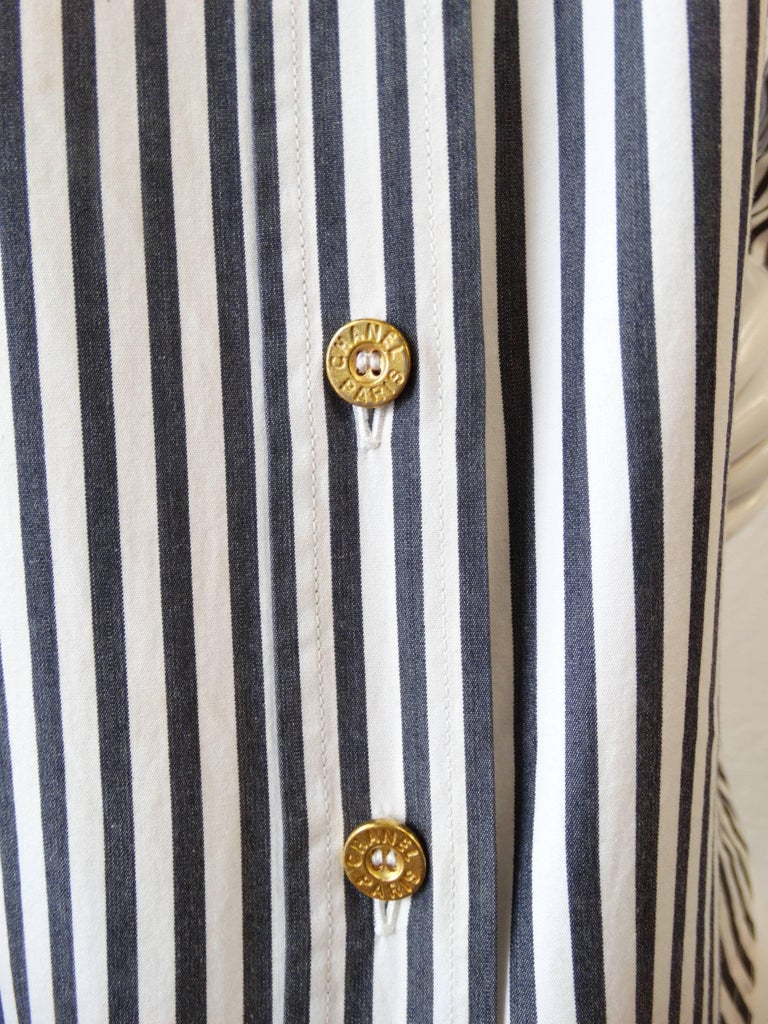 chanel men's dress shirt Rare 1990s Chanel Striped Button Up Dress Shirt at 1stDibs