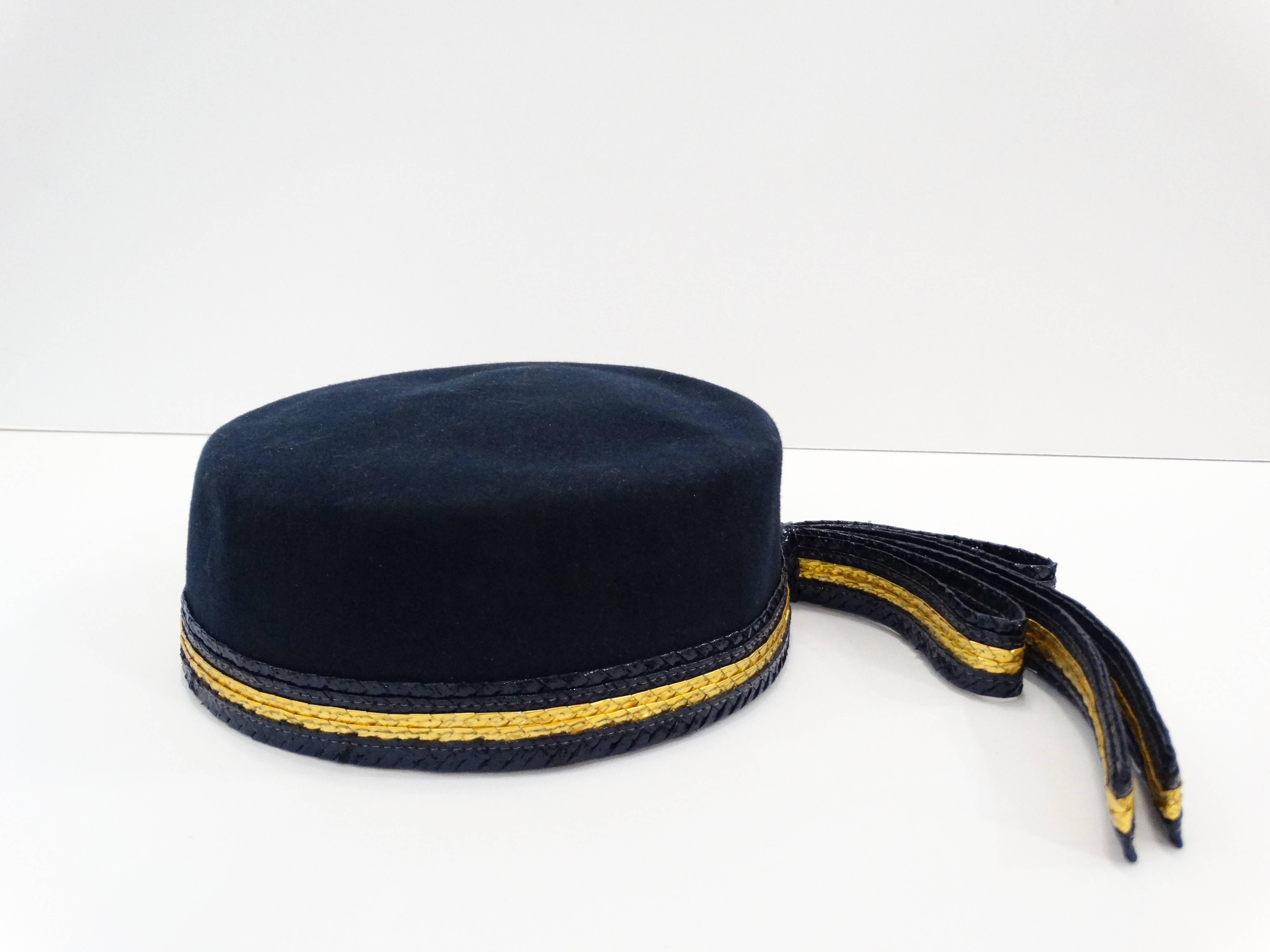 Black 1960s Saint Laurent Felt Pillbox Hat