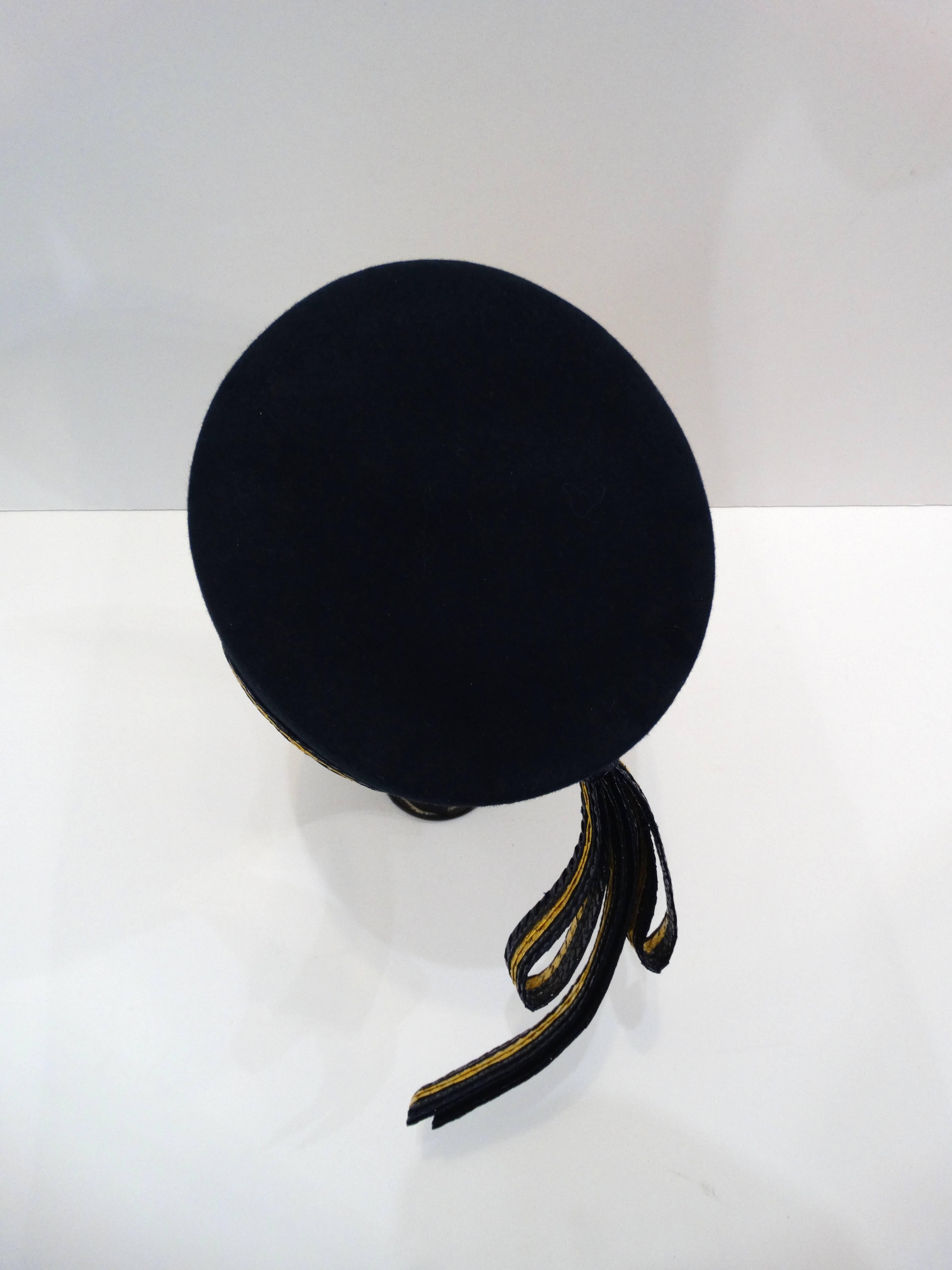 1960s Saint Laurent Felt Pillbox Hat 3