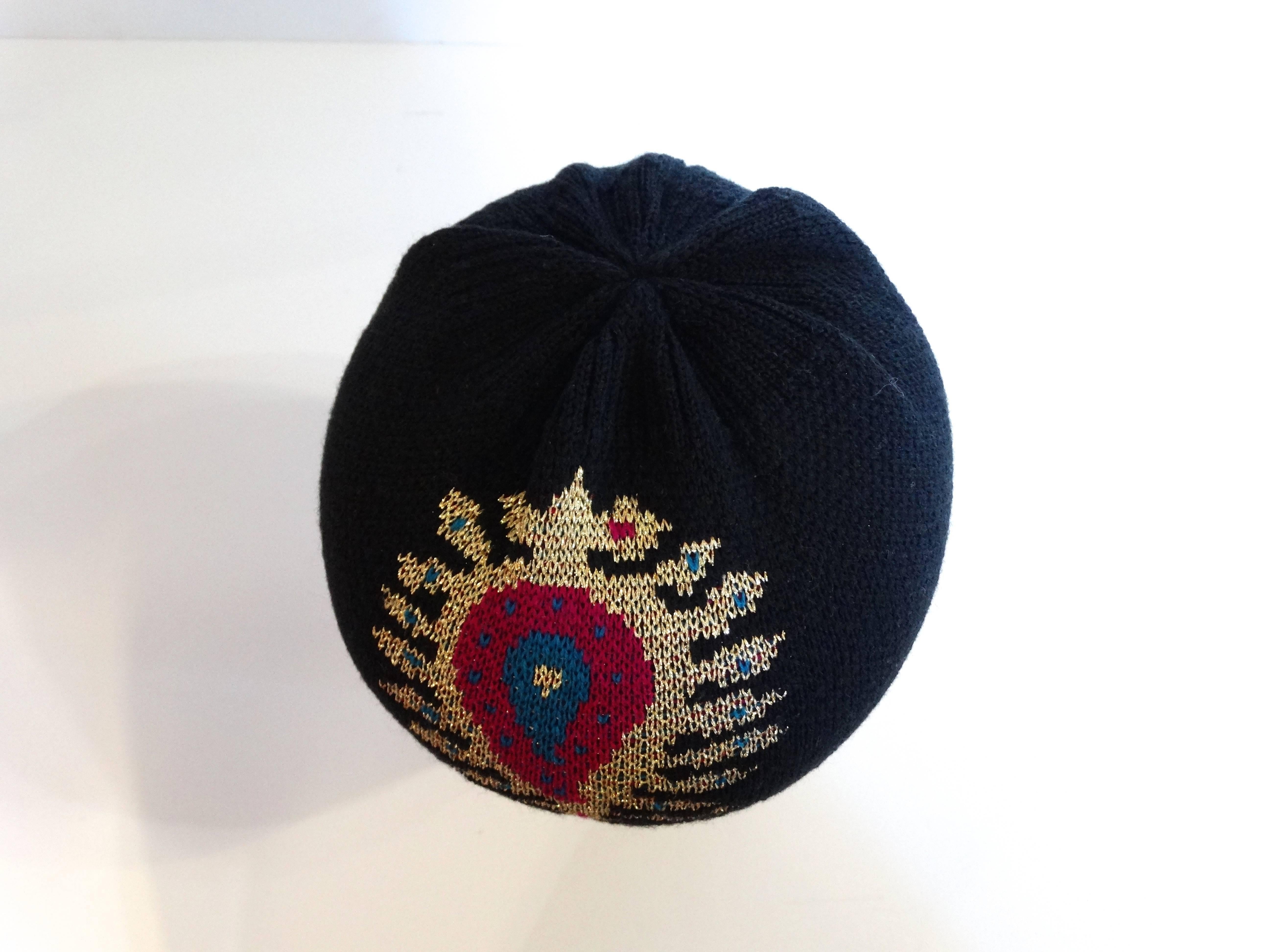 Rare 1970s Yves Saint Laurent Knitted Peacock Beanie  In Excellent Condition For Sale In Scottsdale, AZ