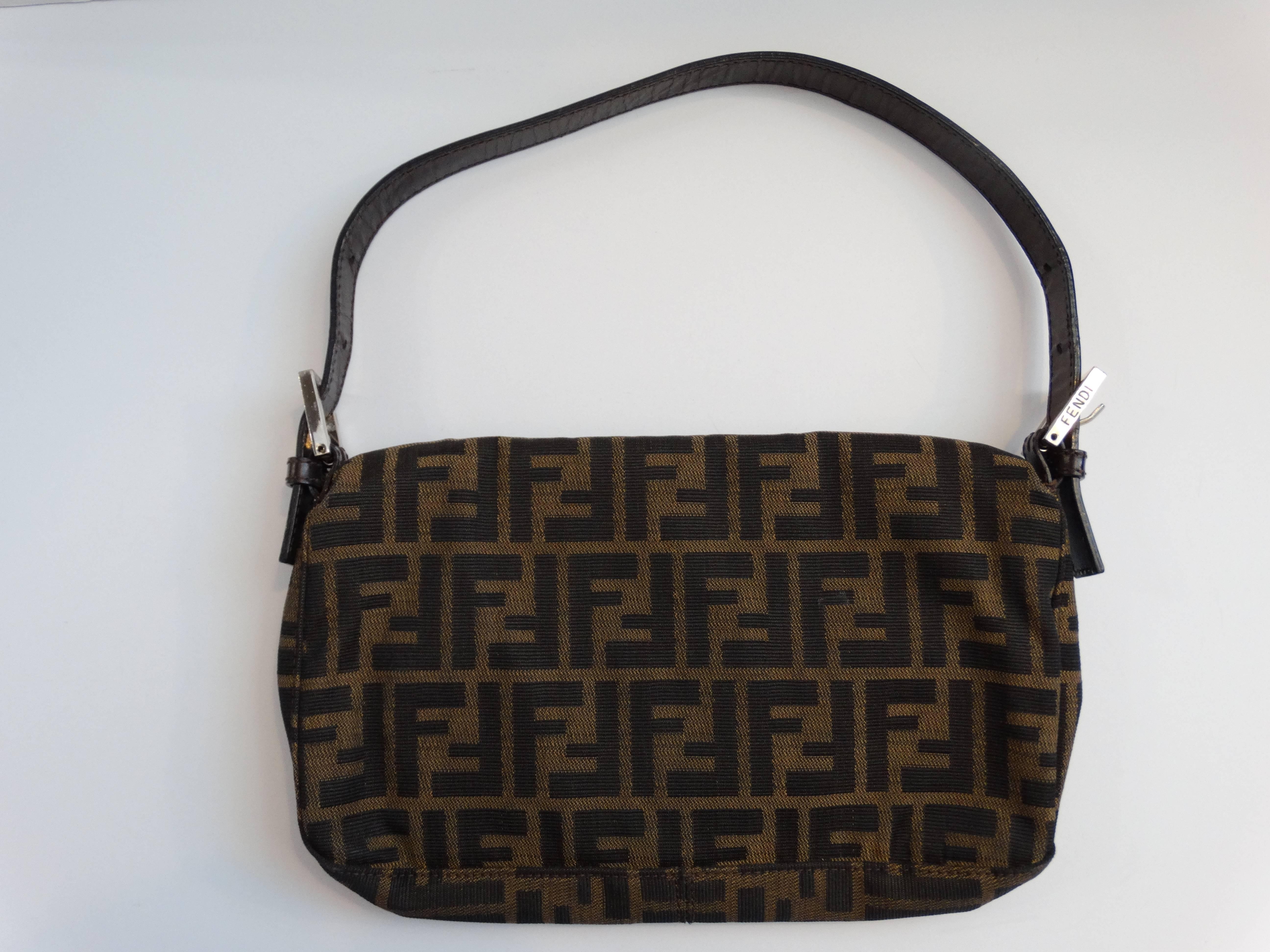 Black Iconic Fendi Monogram Baguette Shoulder Bag
