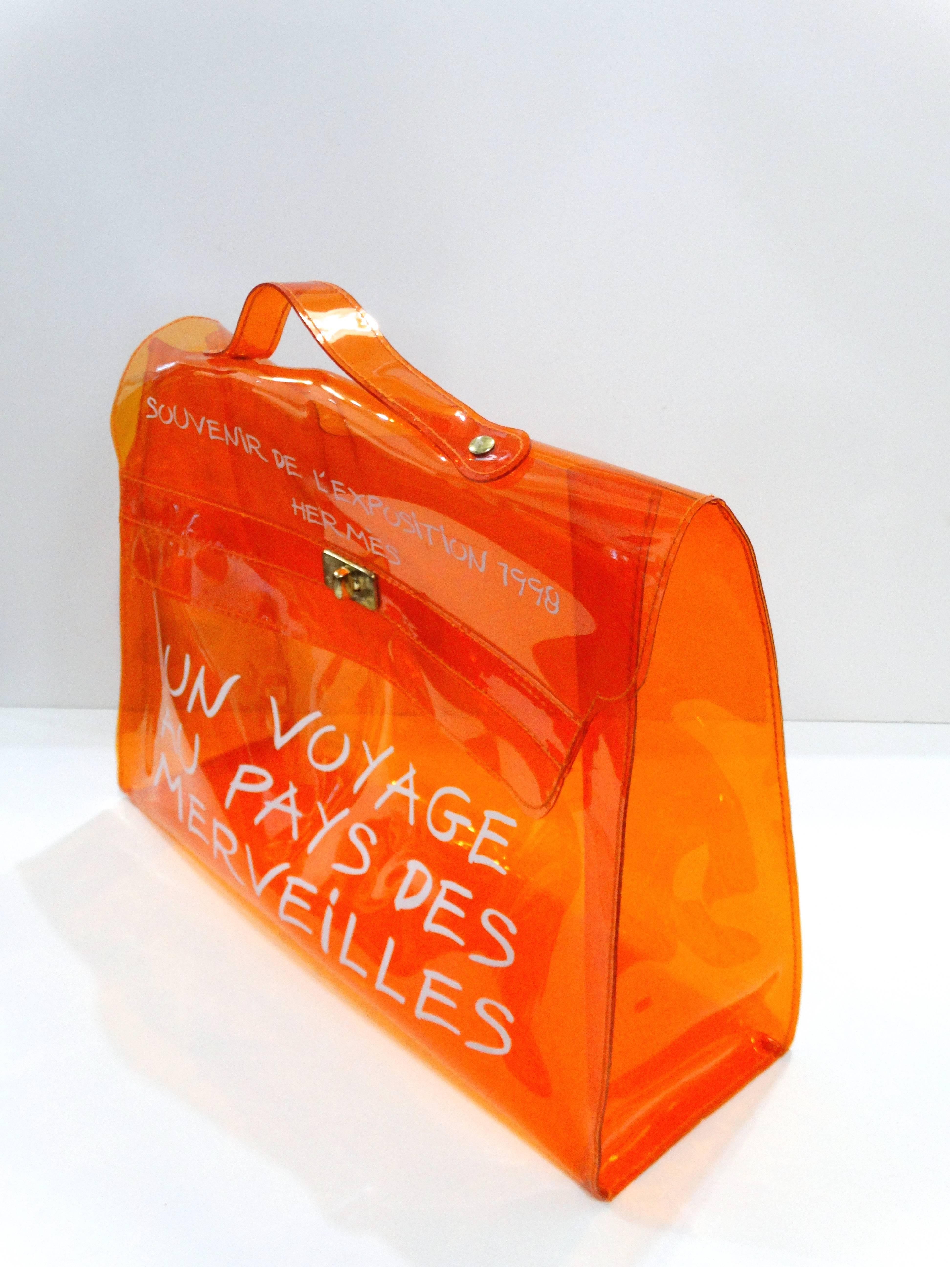 Red 1998 Hermes Souvenir D'exposition Clear Orange Vinyl Kelly Bag