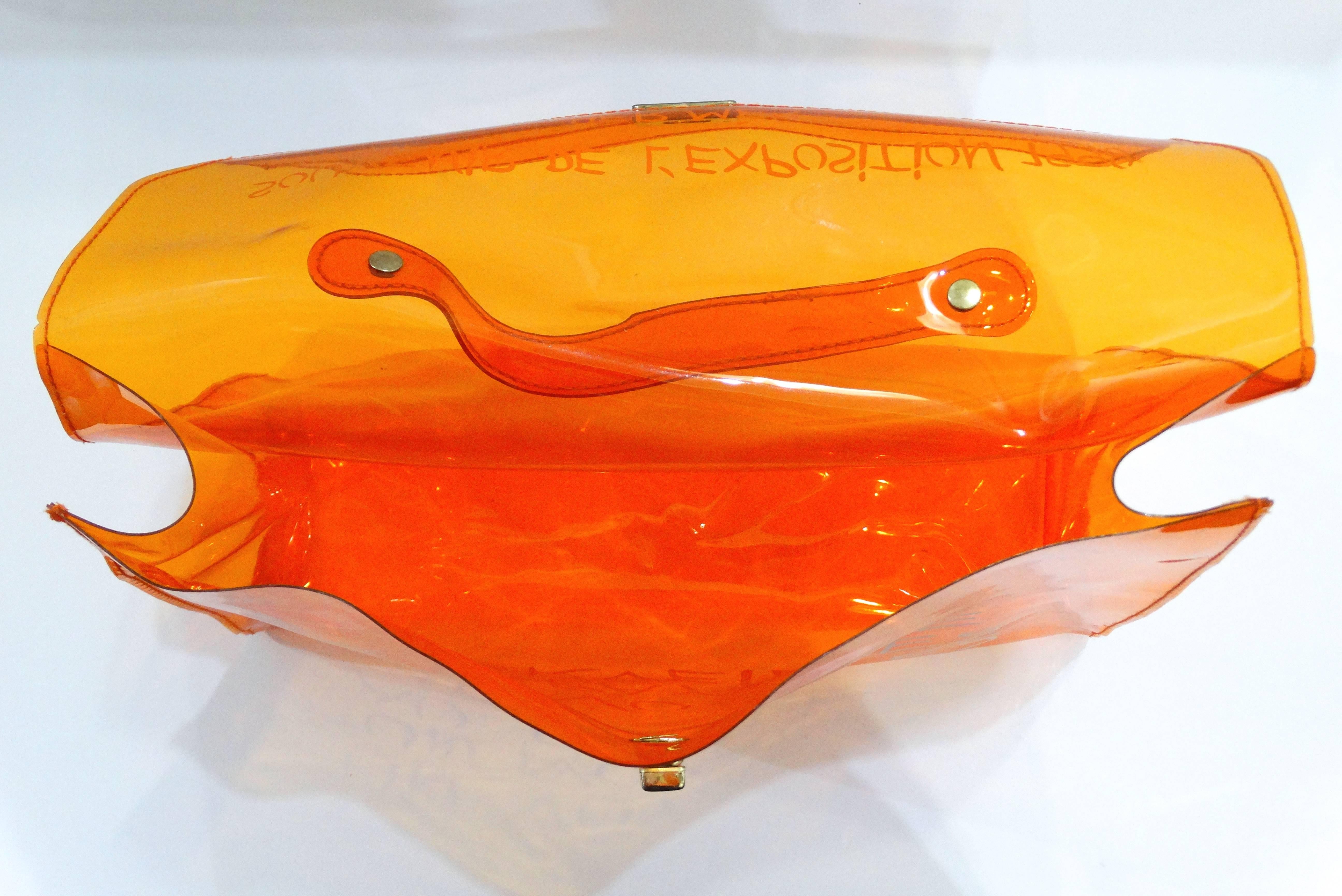 1998 Hermes Souvenir D'exposition Clear Orange Vinyl Kelly Bag In Excellent Condition In Scottsdale, AZ