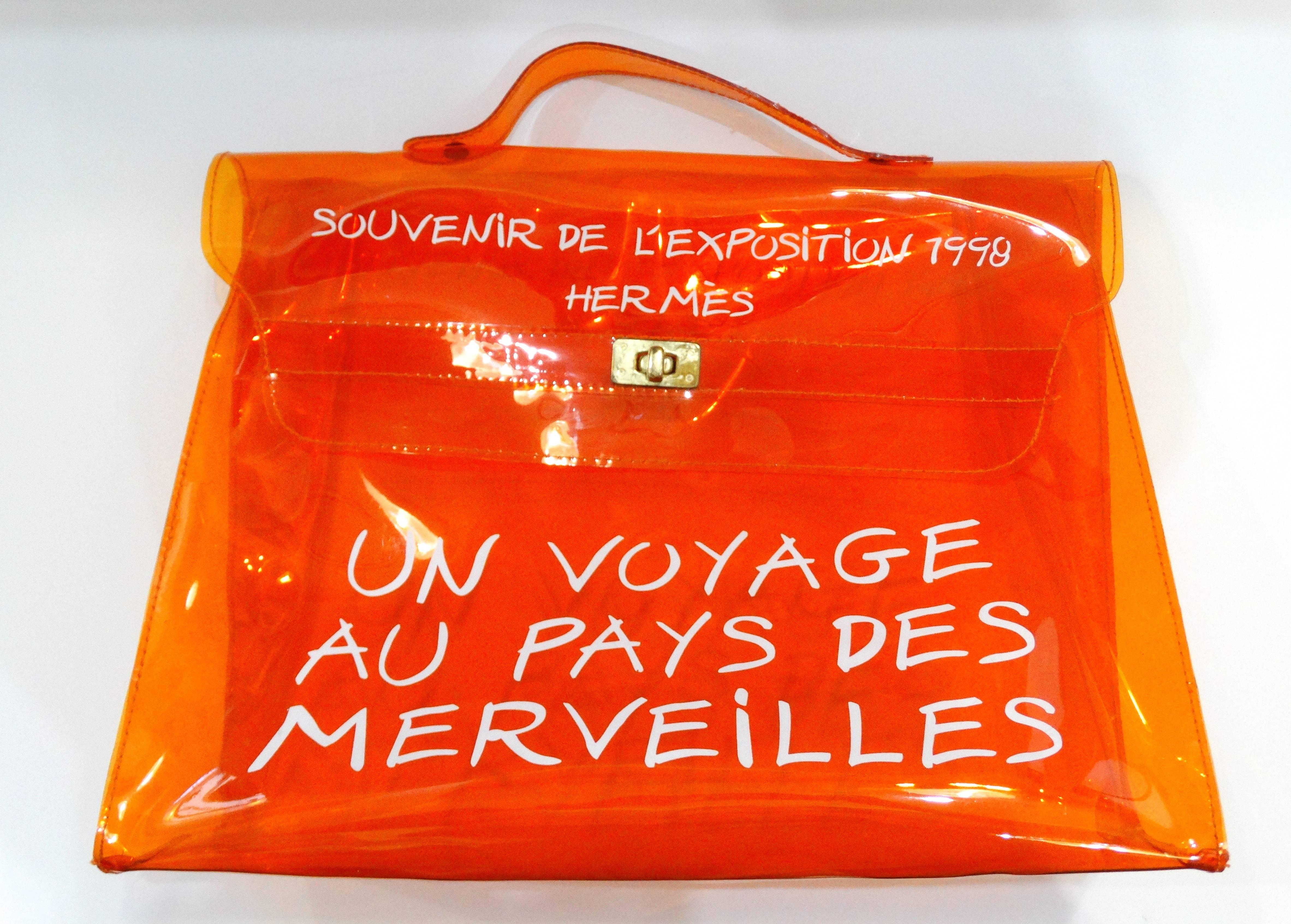 Women's 1998 Hermes Souvenir D'exposition Clear Orange Vinyl Kelly Bag