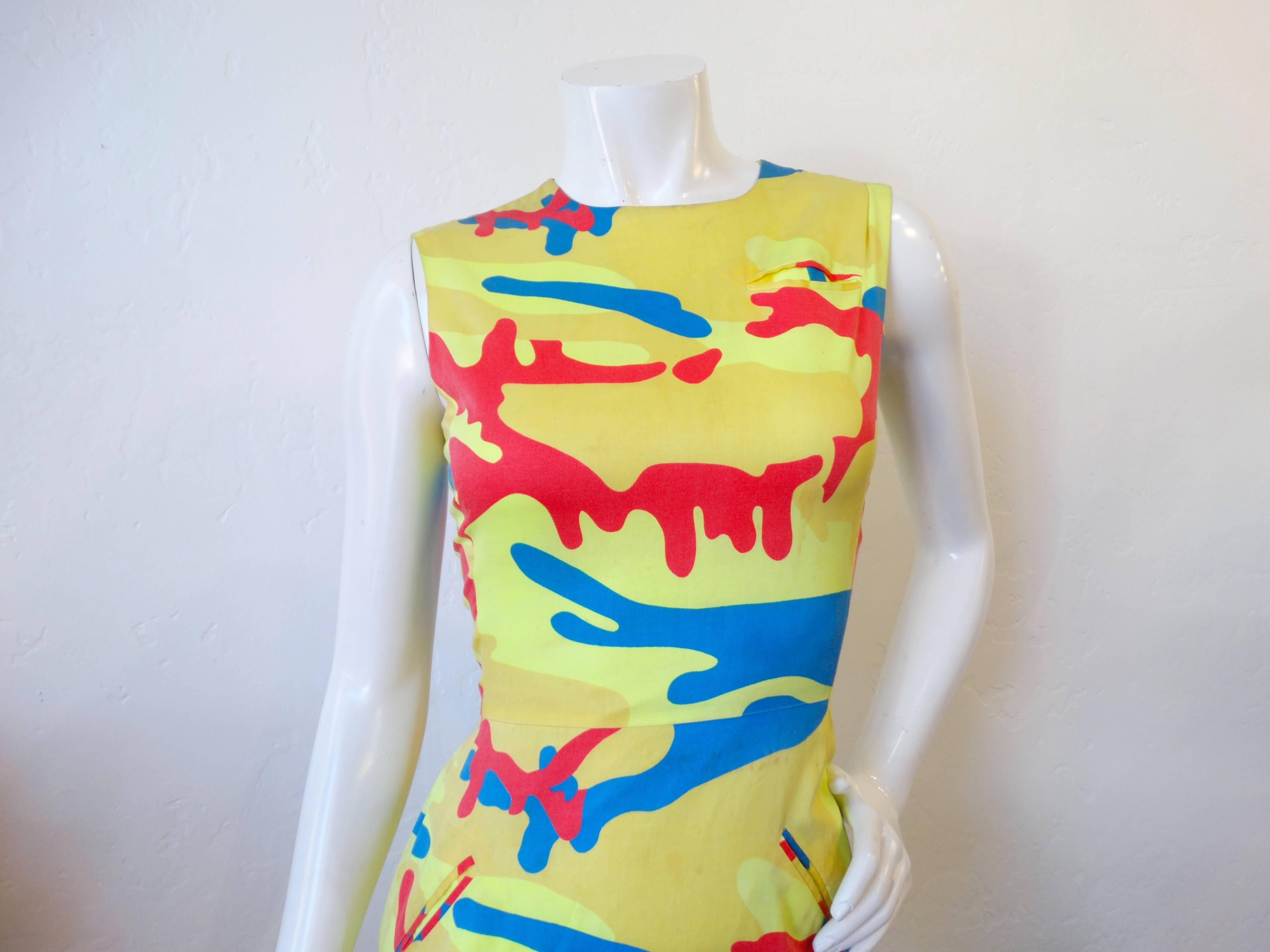 Beige 1987 Stephen Sprouse x Andy Warhol Technicolor Camo Dress