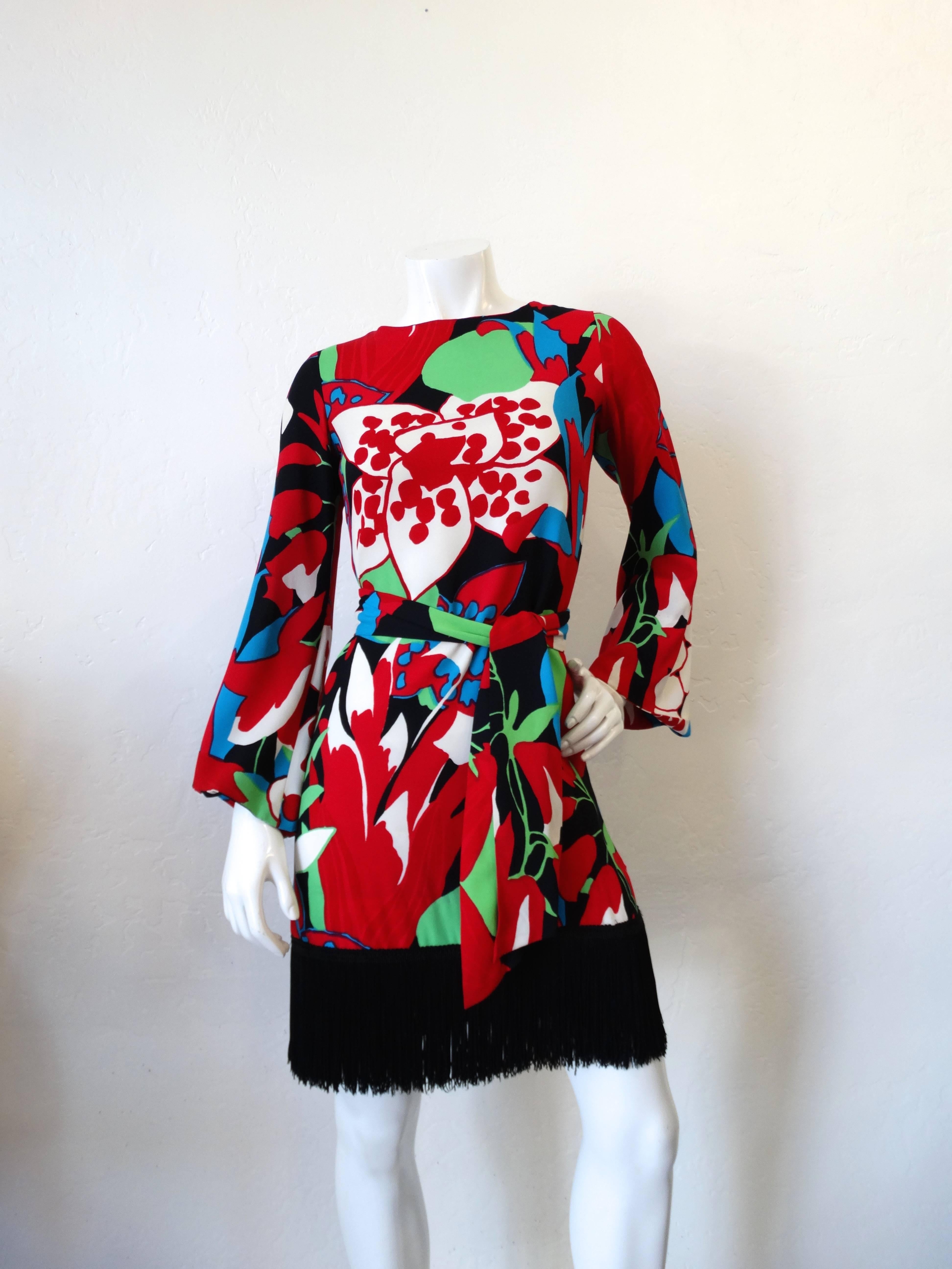 Red 1960s Saint Laurent Rive Gauche Fringe Dress