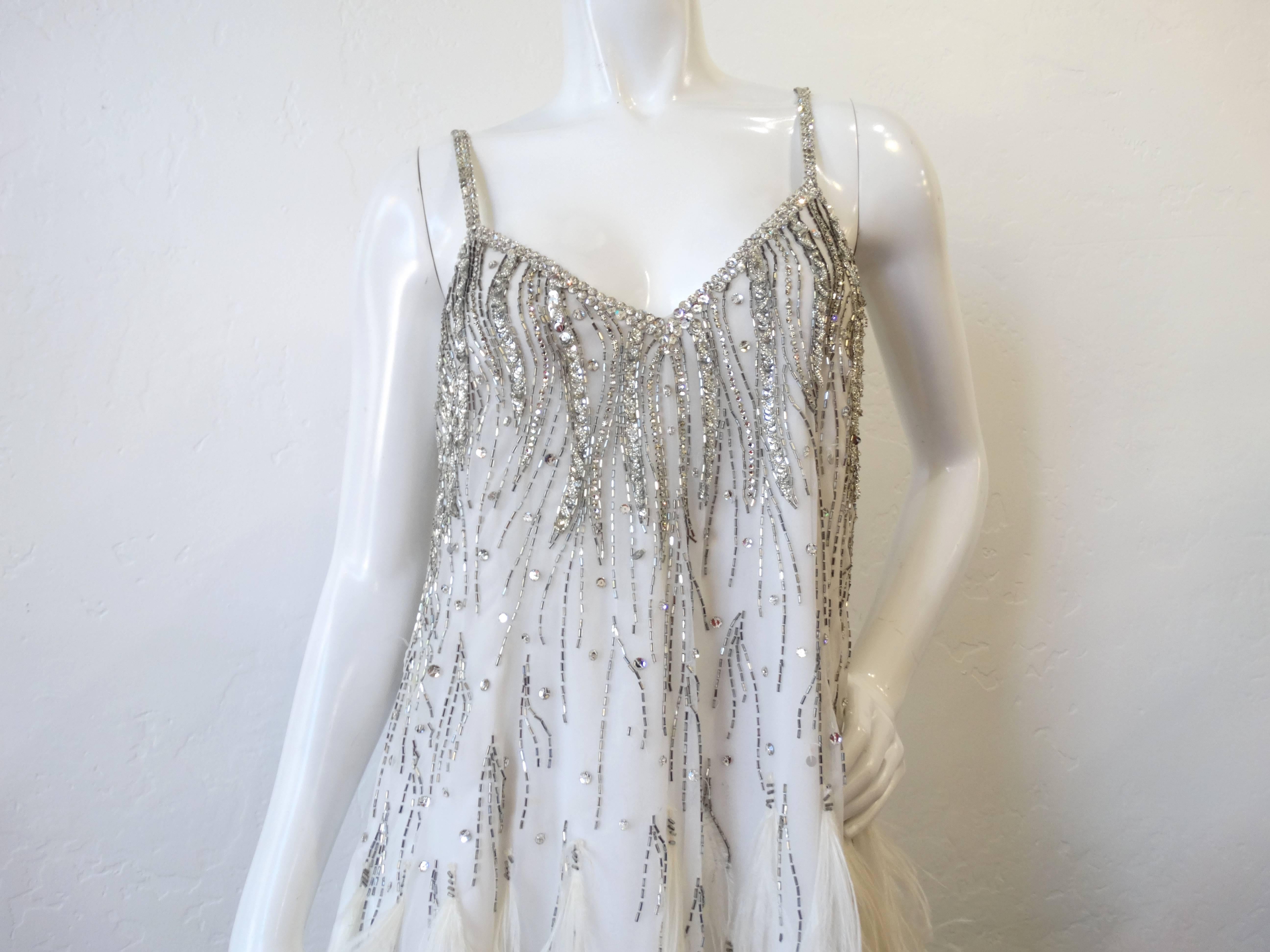 Gray 1980s Rubin Panis Ostriched Feathered Gown 