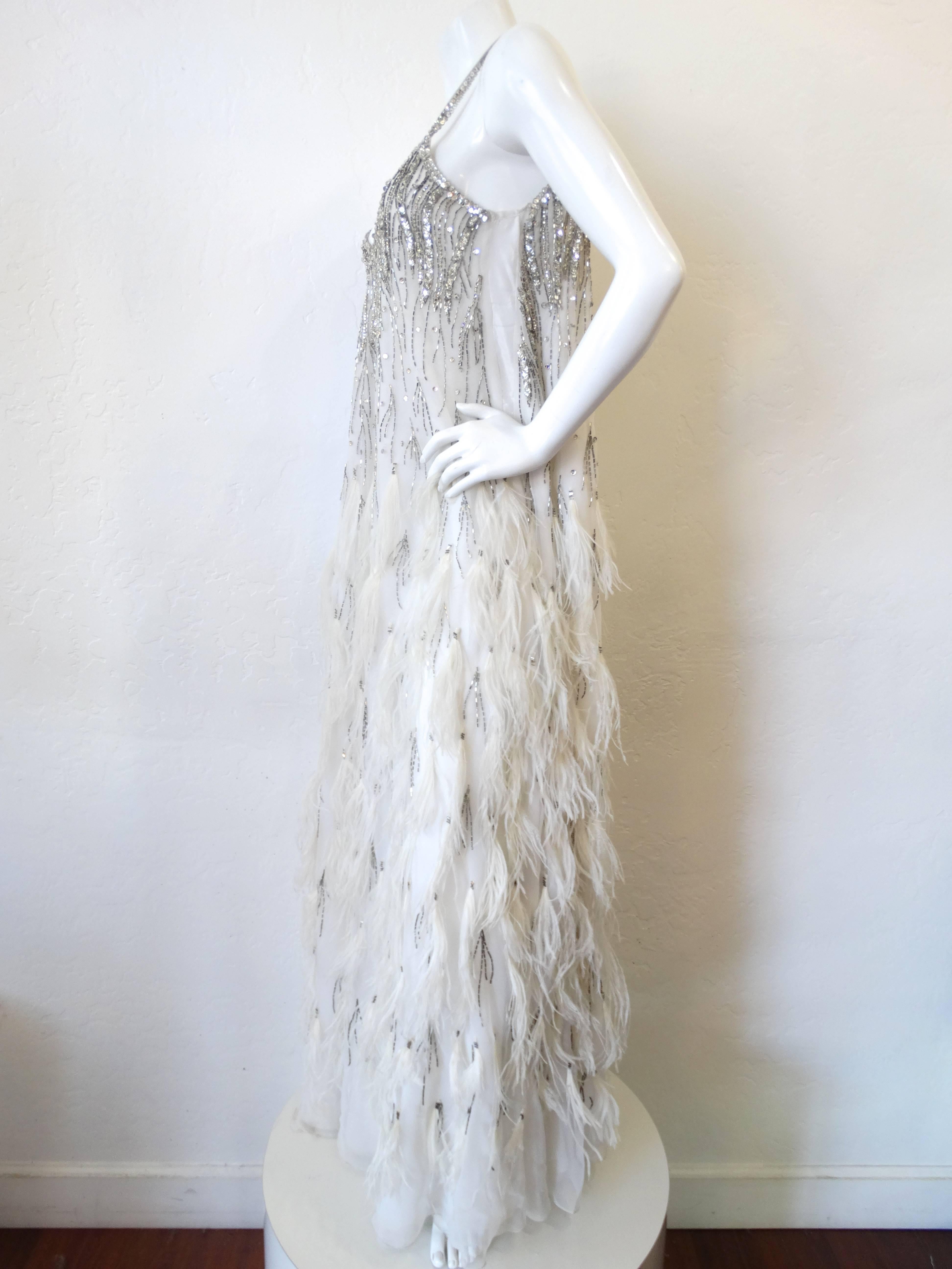 Women's 1980s Rubin Panis Ostriched Feathered Gown 