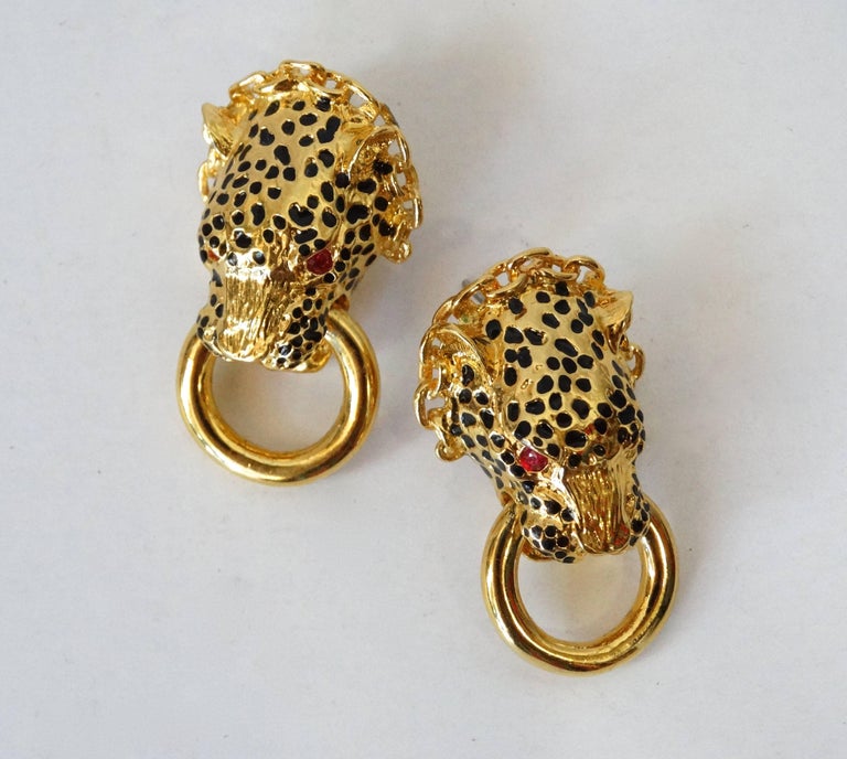 1989 Franklin Mint The Duchess Of Windsor Panther Knocker Earrings at