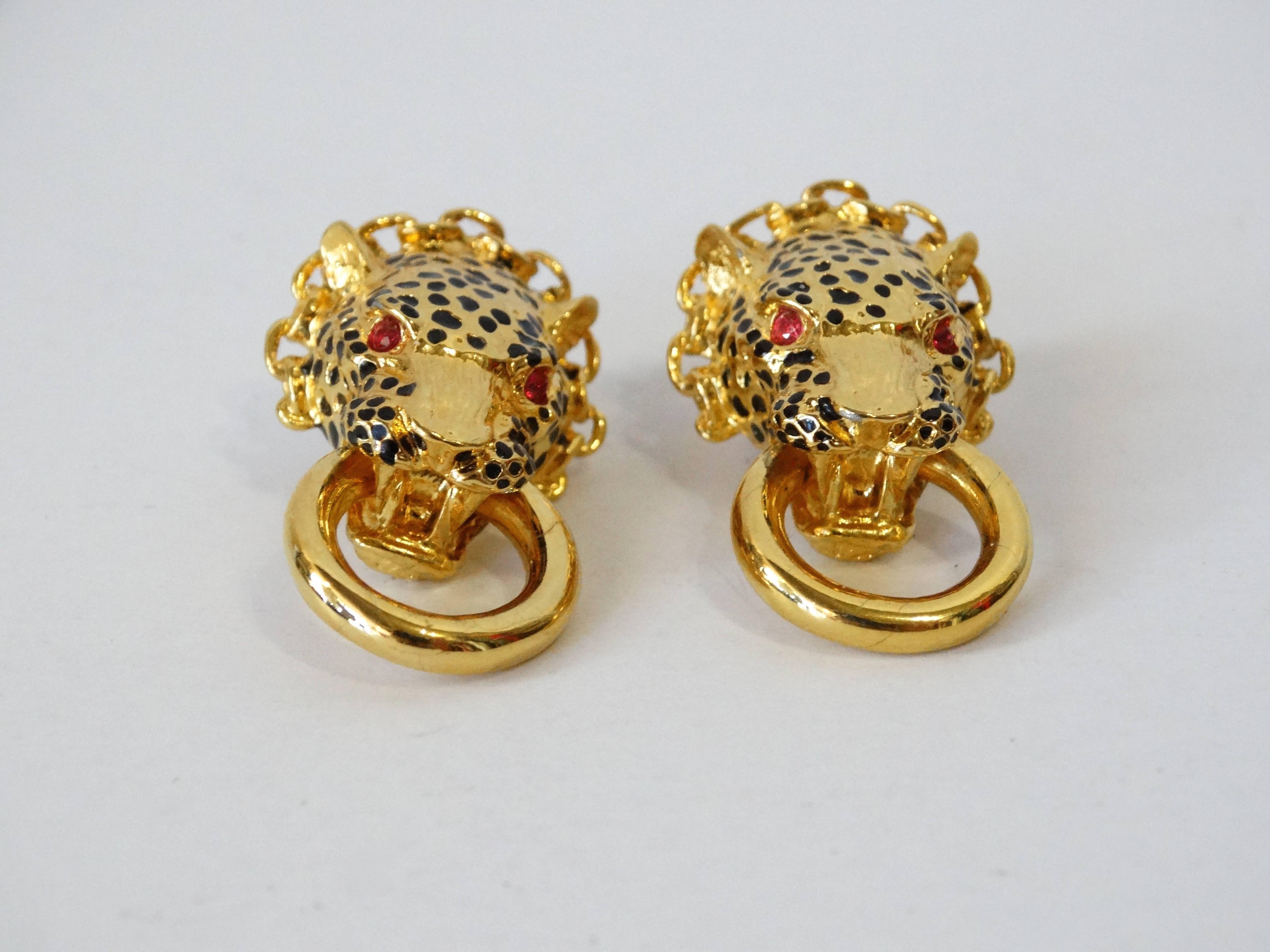 1989 Franklin Mint The Duchess Of Windsor Panther Knocker Earrings  In Excellent Condition In Scottsdale, AZ