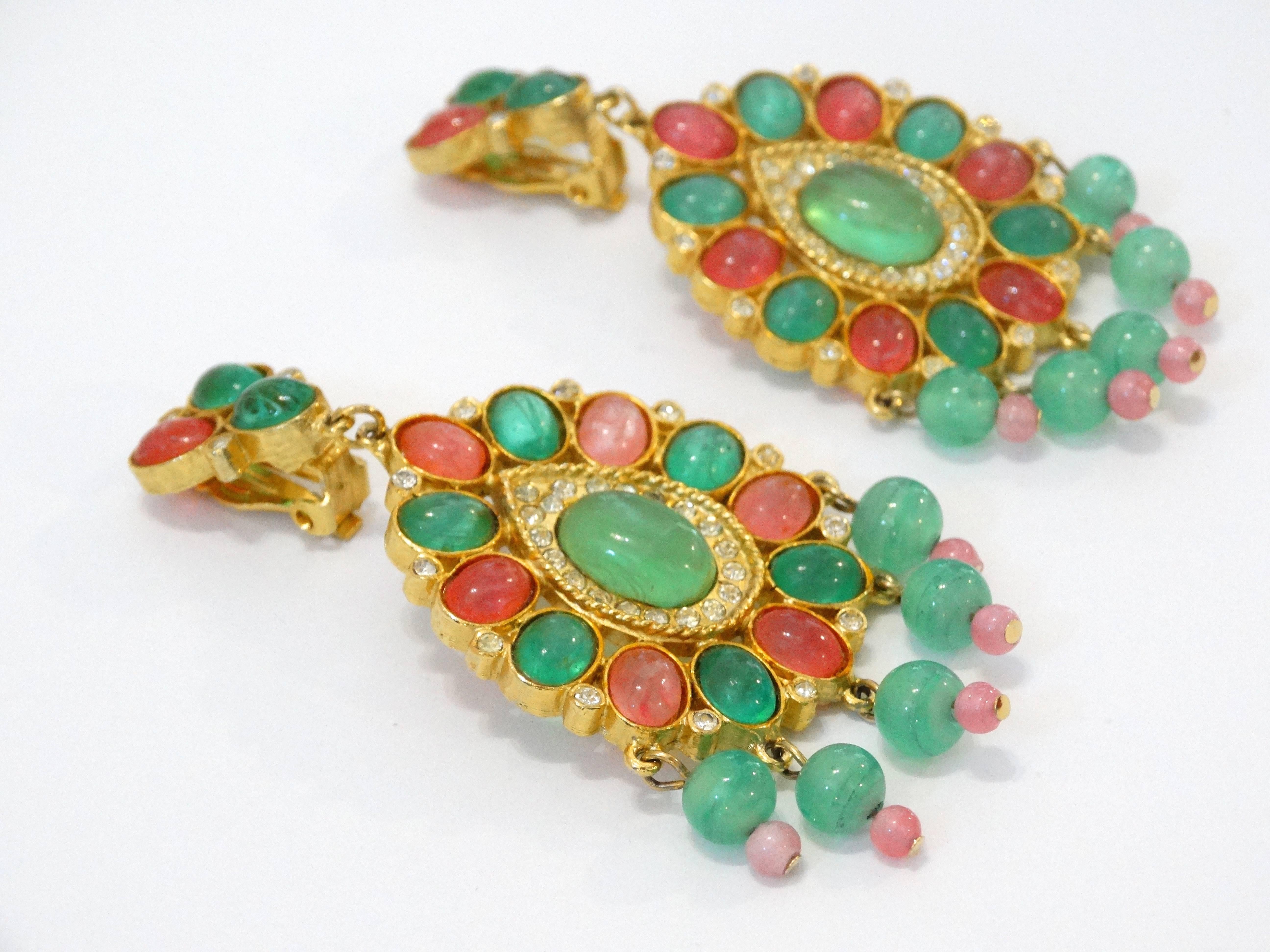 Stunning 1960s Magda Glass Chandelier Earrings  1