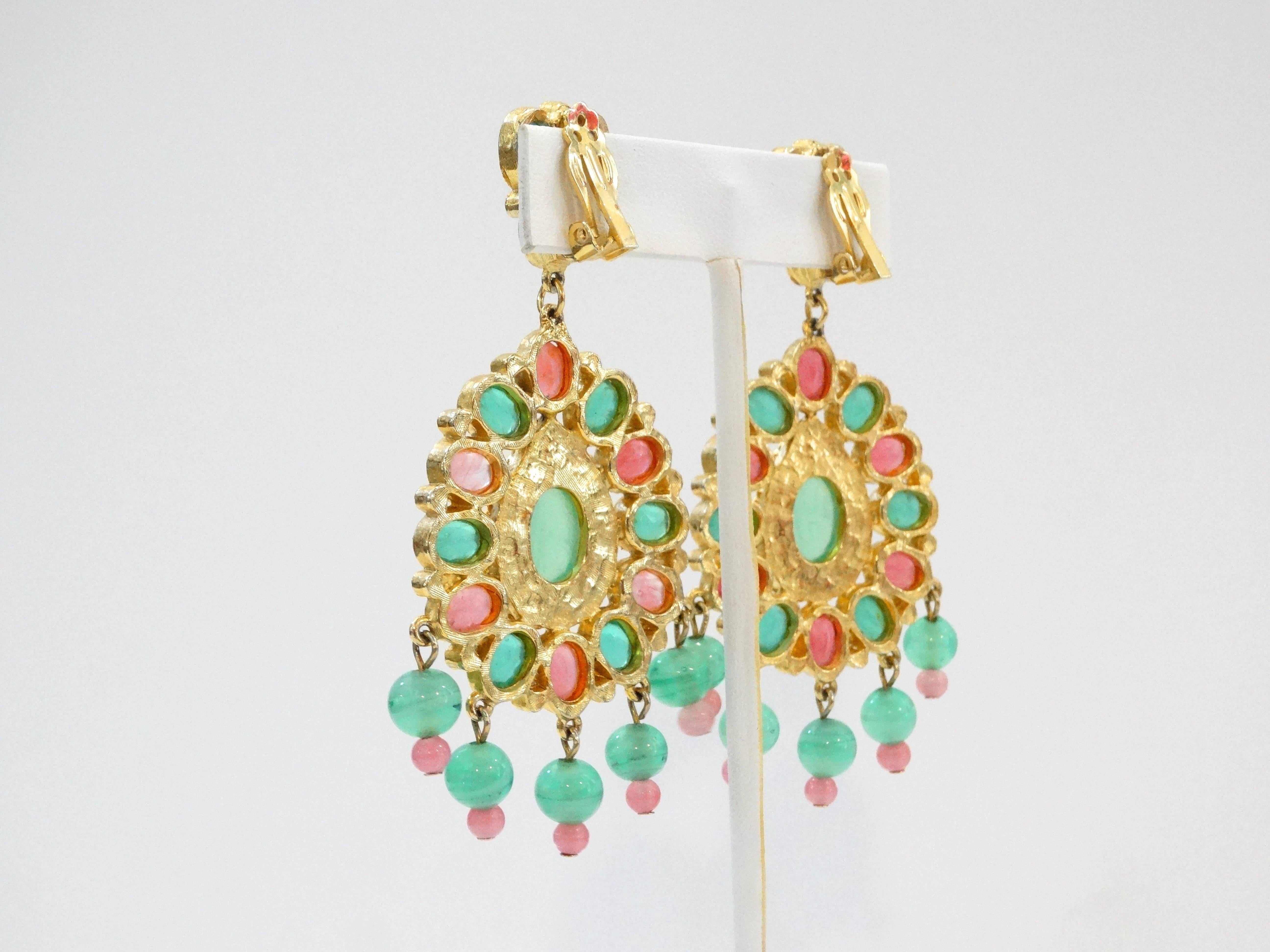 Stunning 1960s Magda Glass Chandelier Earrings  3