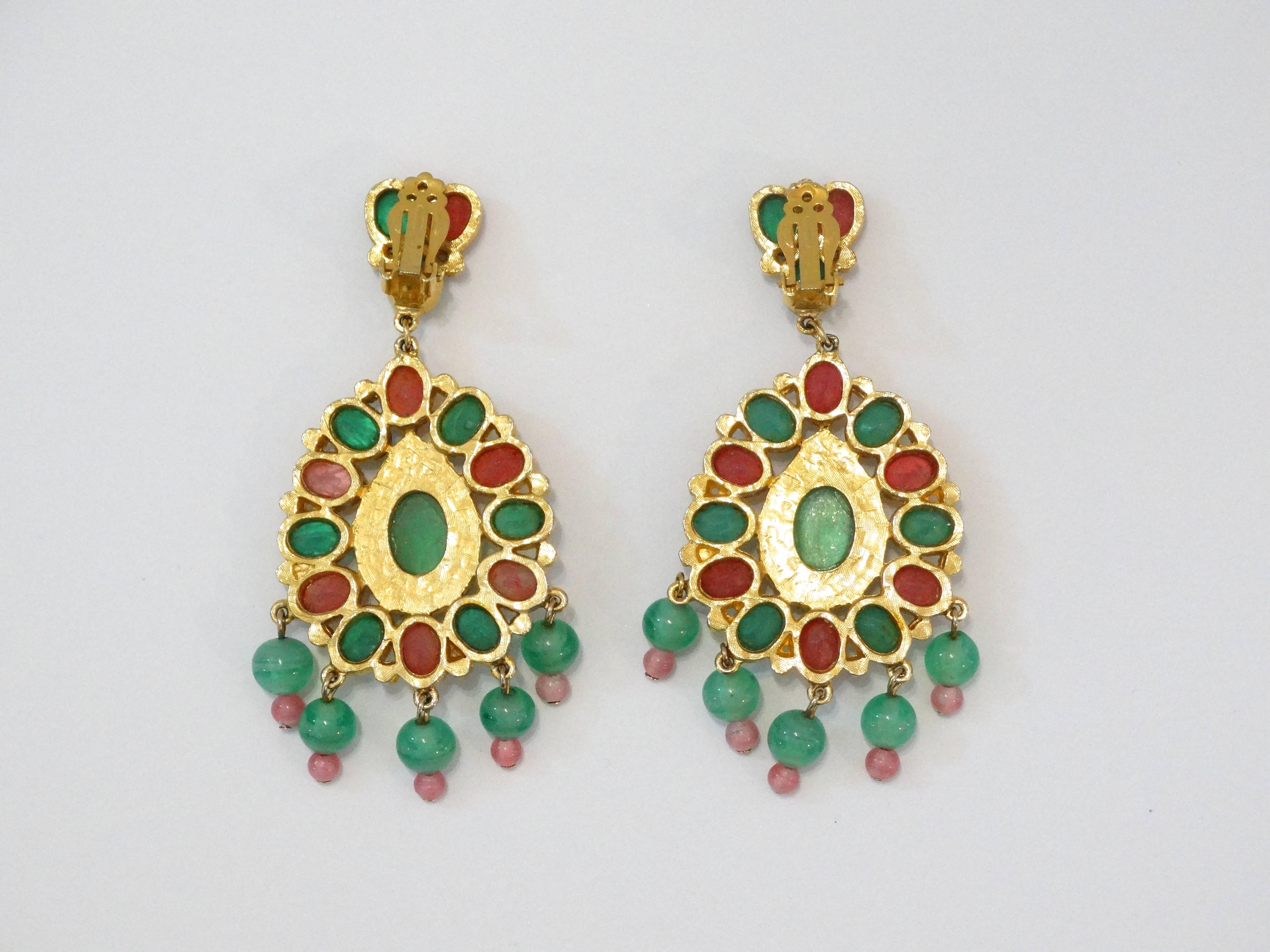 Stunning 1960s Magda Glass Chandelier Earrings  4