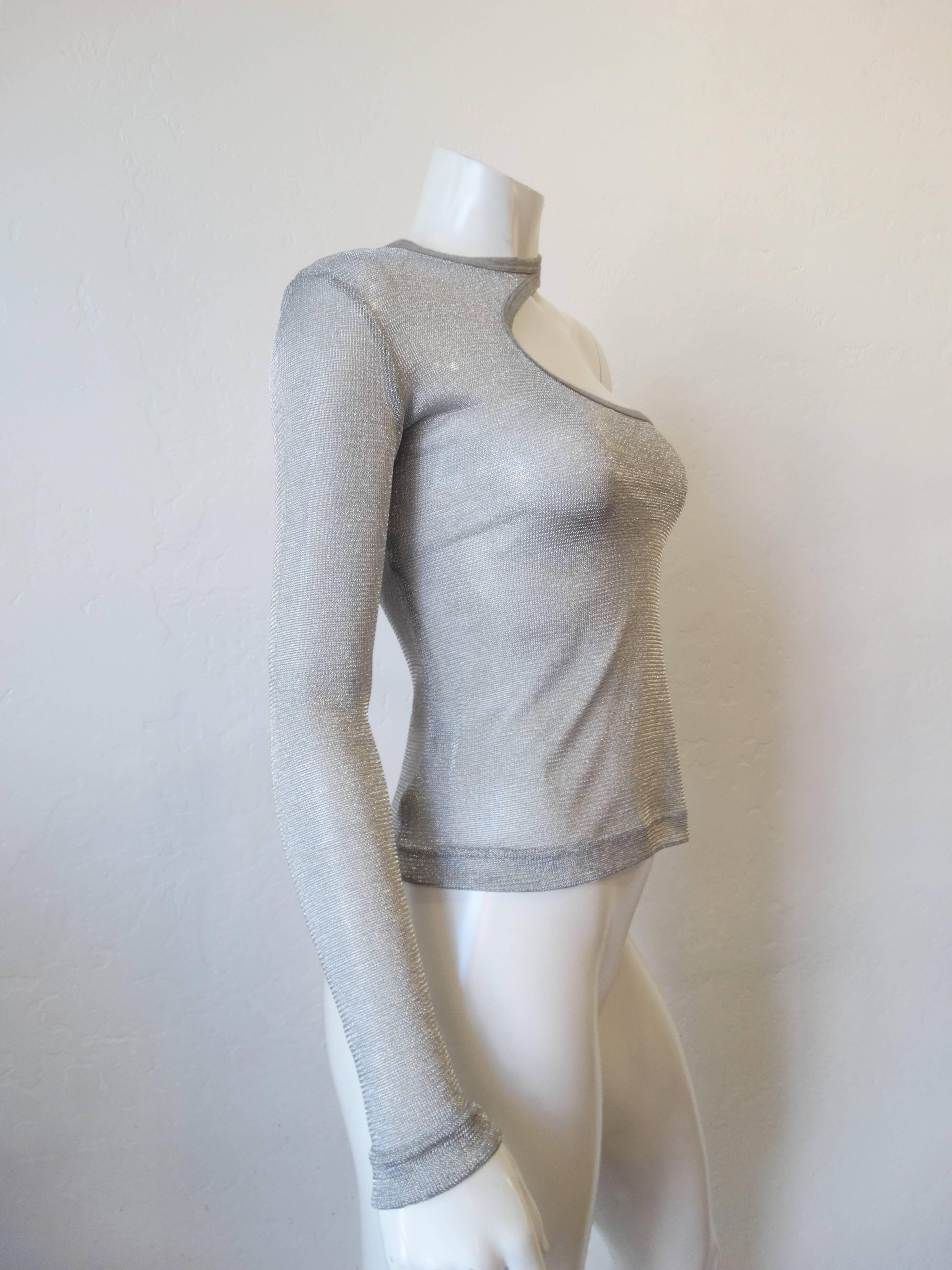 Dolce & Gabbana Silver Mesh One Shoulder Top In Excellent Condition In Scottsdale, AZ