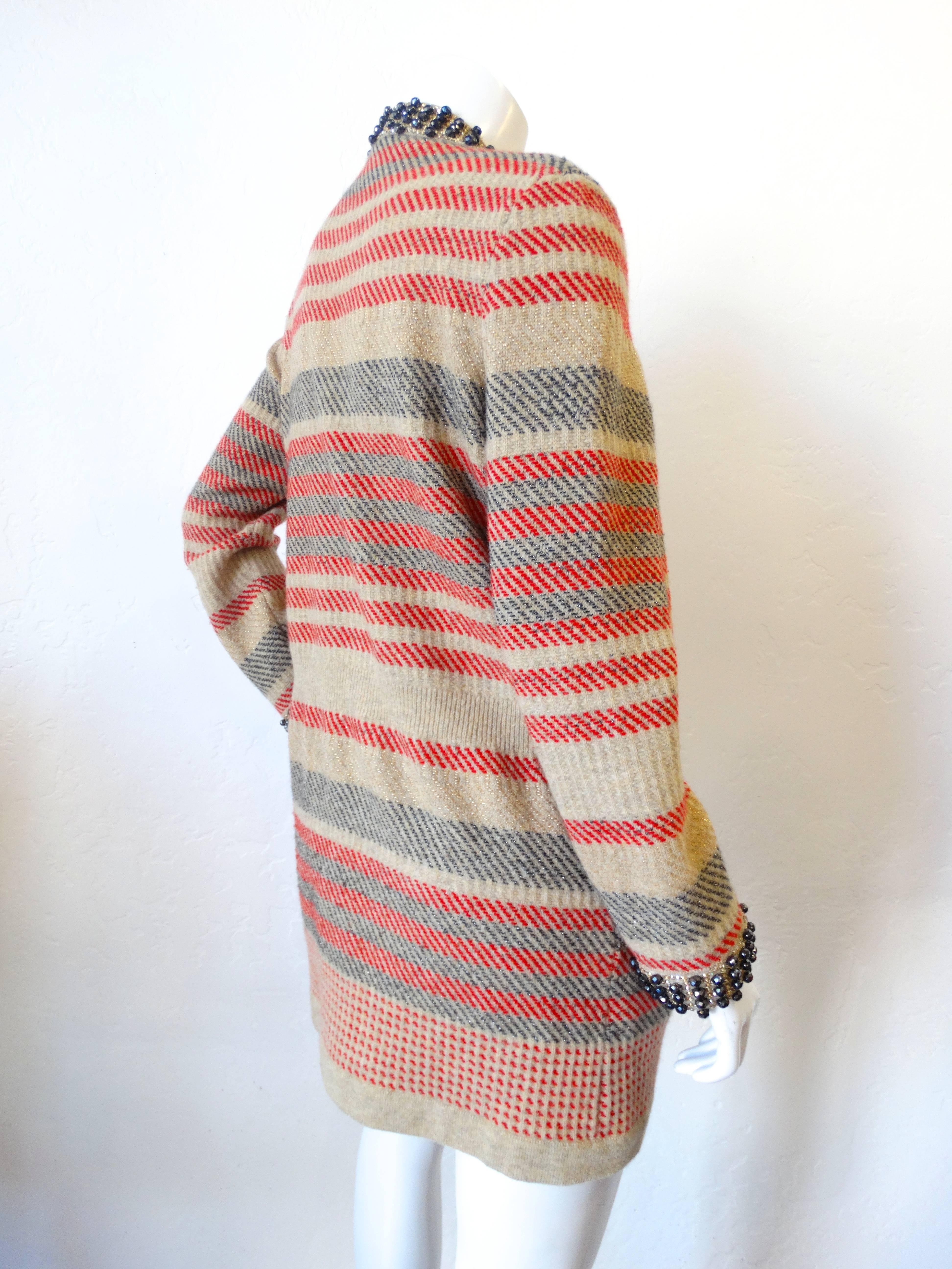 Brown 2007 Chanel Striped Oversized Cardigan 