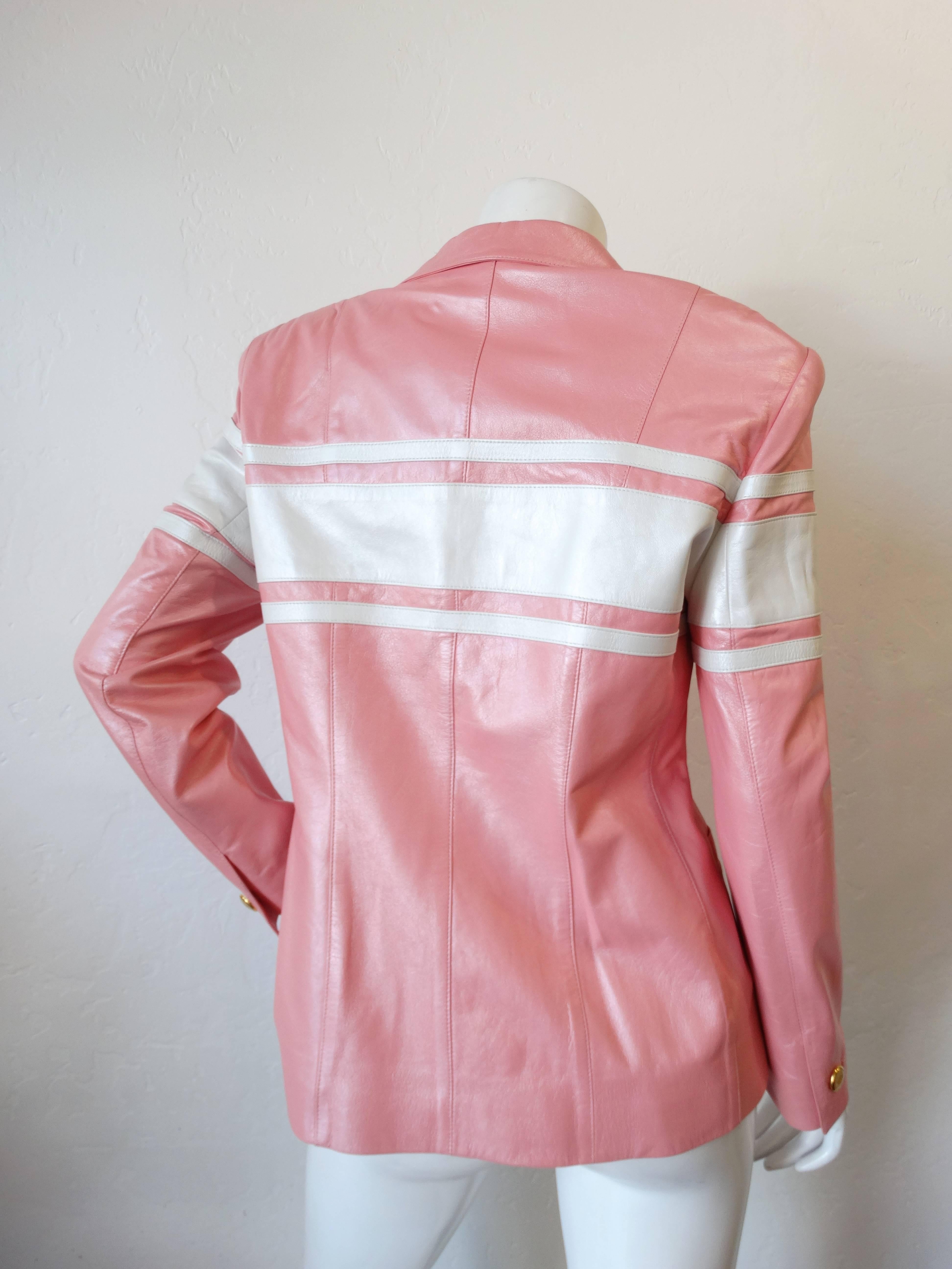 1980s Escada Racing Stripe Leather Jacket In Excellent Condition In Scottsdale, AZ