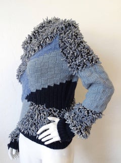 1990s Escada Multi Knit Textured Cowlneck Sweater