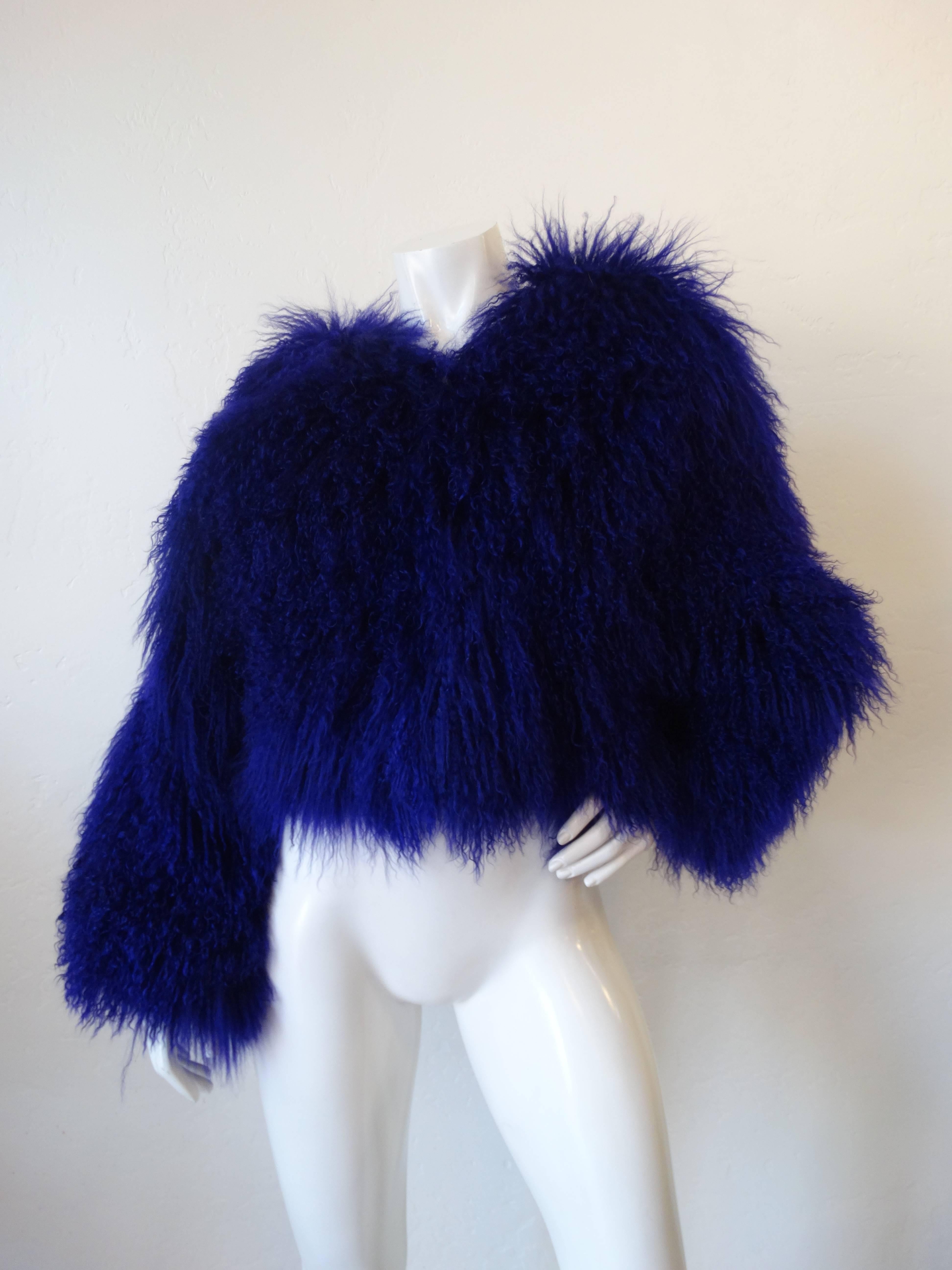 Black 1980s Purple Mongolian Lamb Fur Coat
