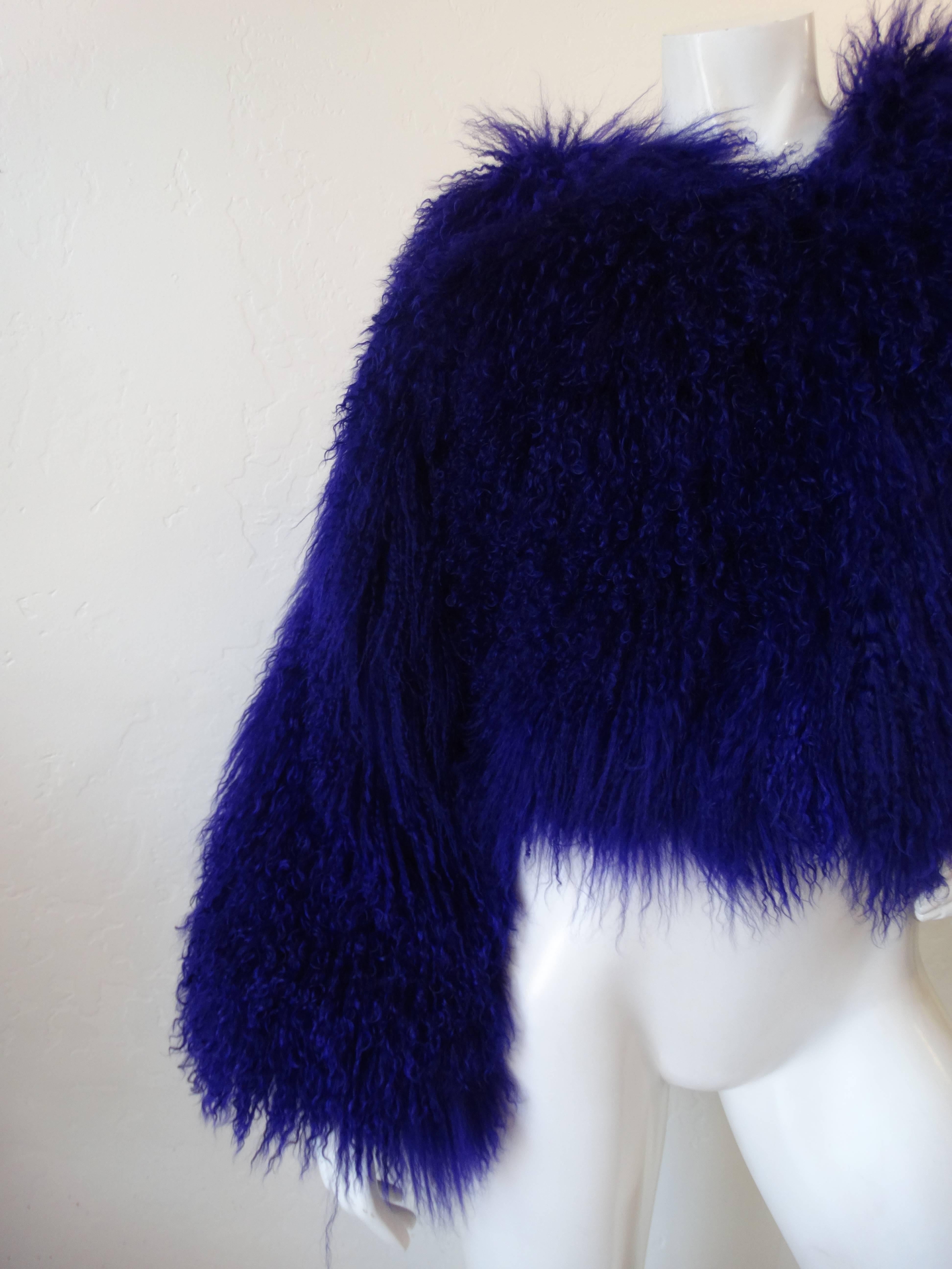 1980s Purple Mongolian Lamb Fur Coat In Excellent Condition In Scottsdale, AZ