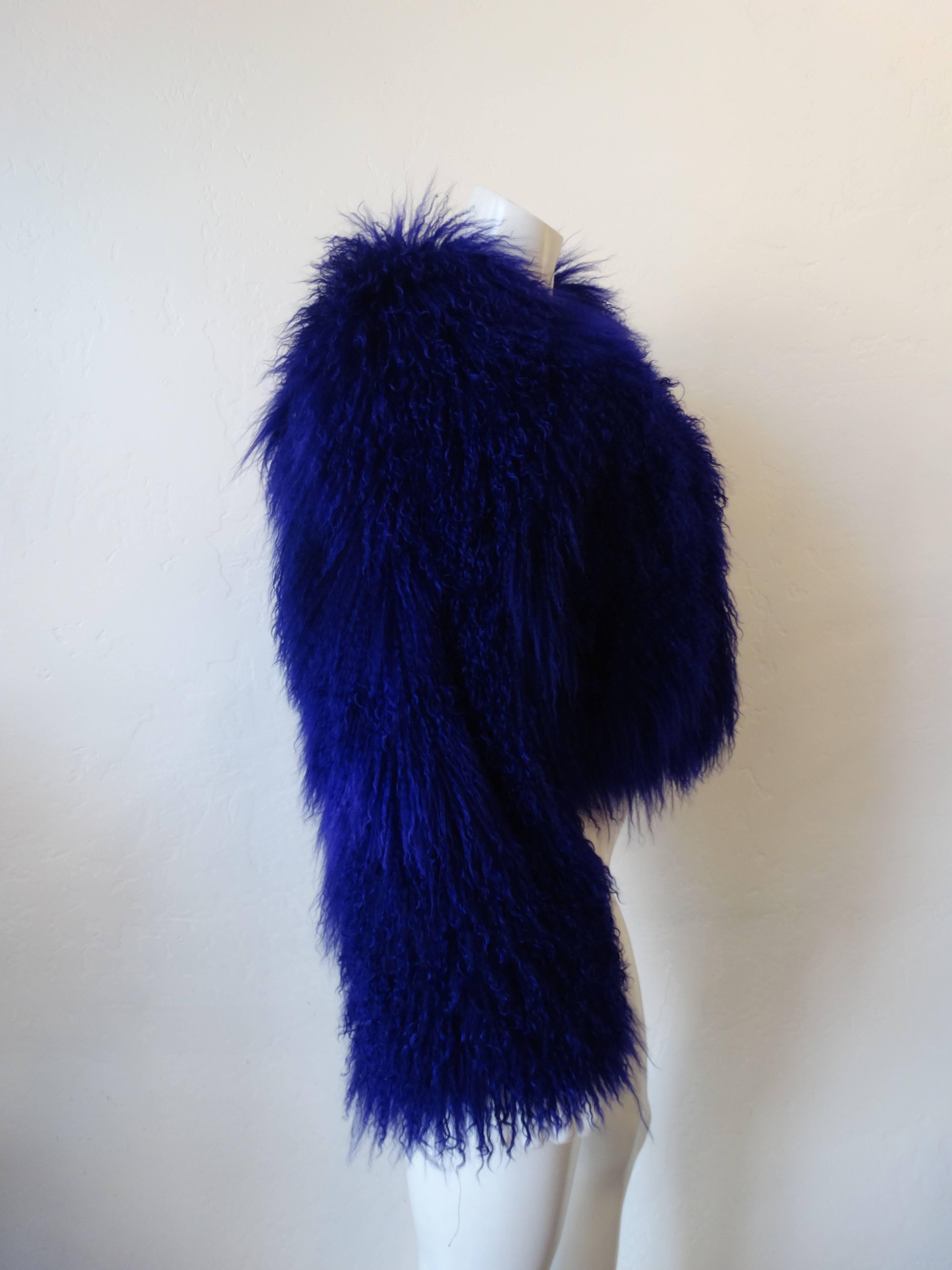 Women's or Men's 1980s Purple Mongolian Lamb Fur Coat