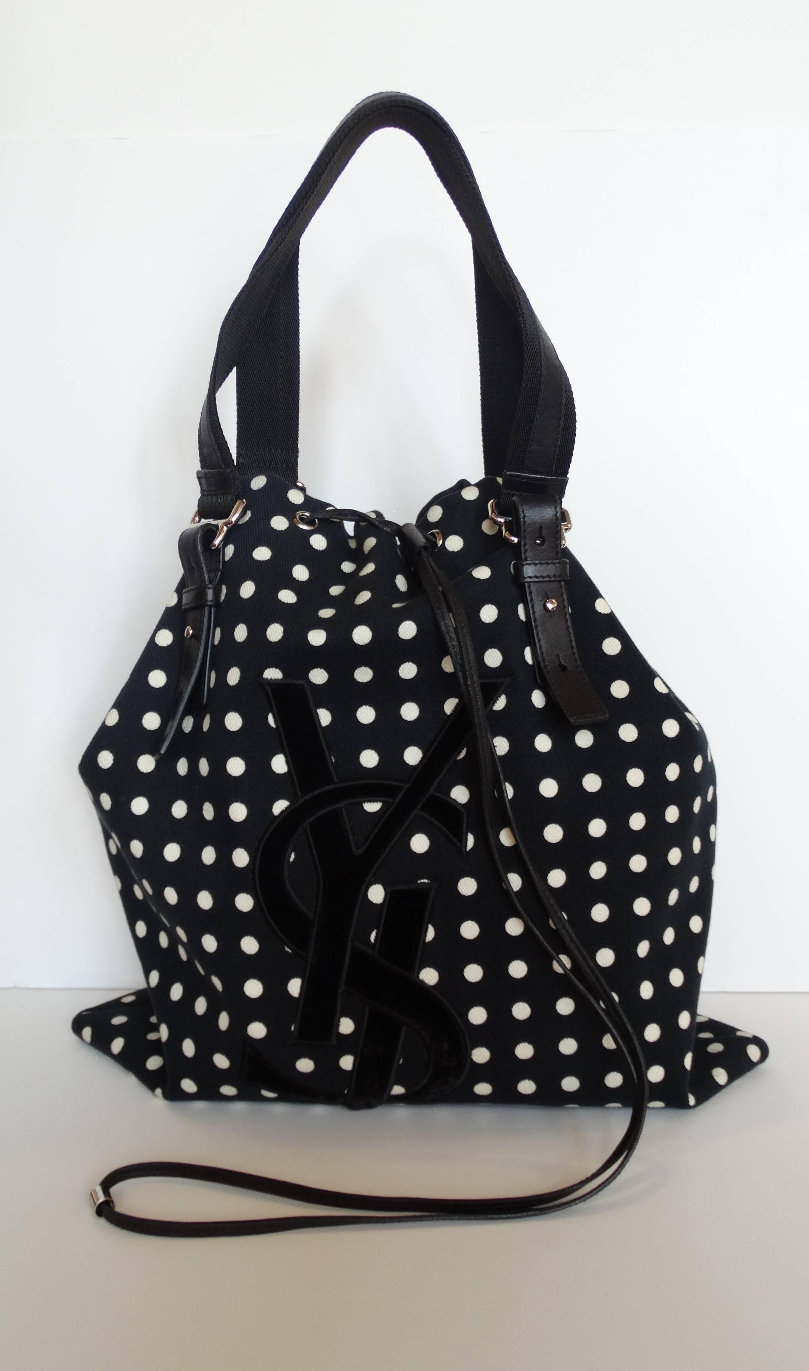 1990s Yves Saint Laurent Signature Polkadot Drawstring Tote 1