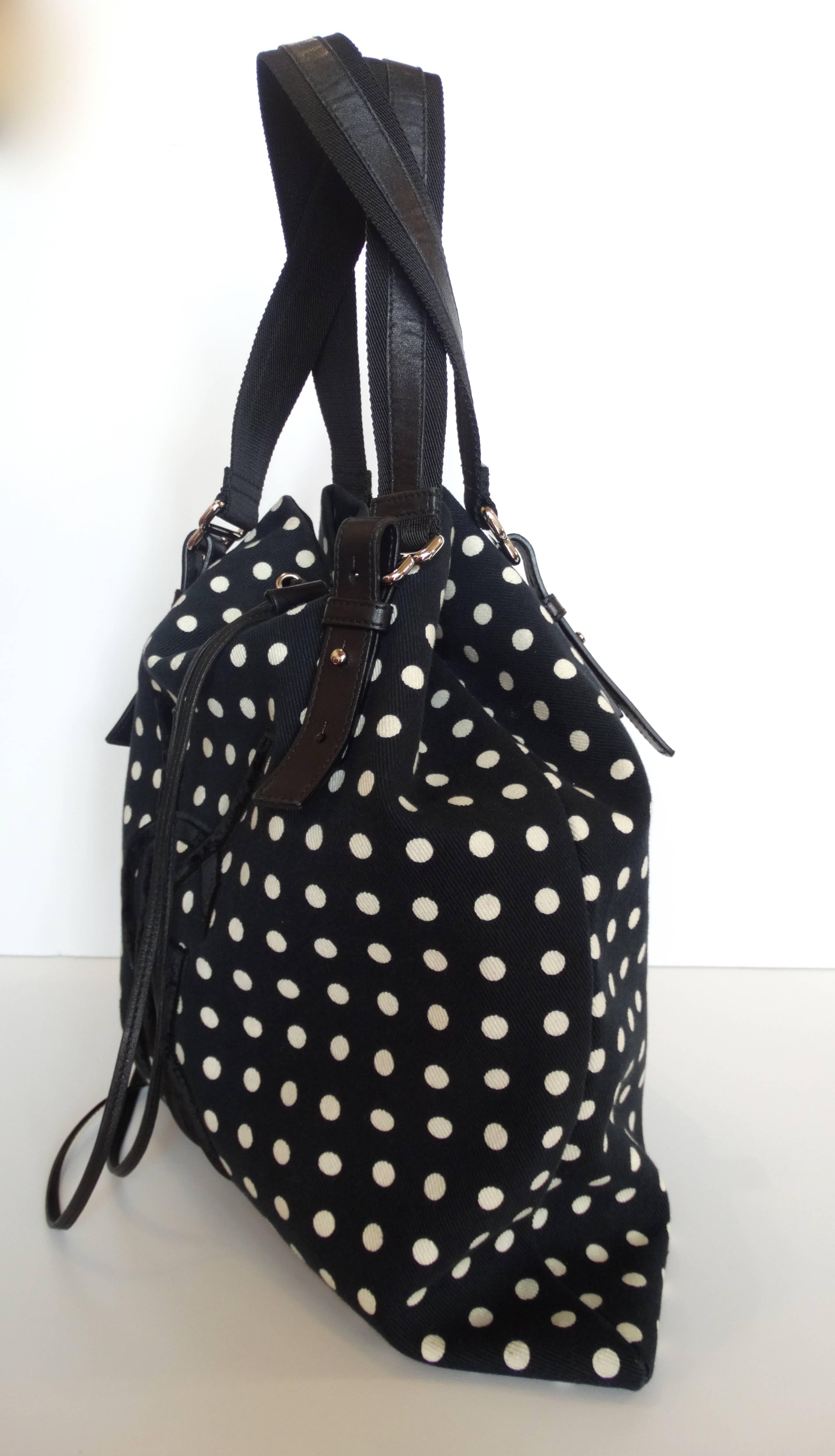 1990s Yves Saint Laurent Signature Polkadot Drawstring Tote 2