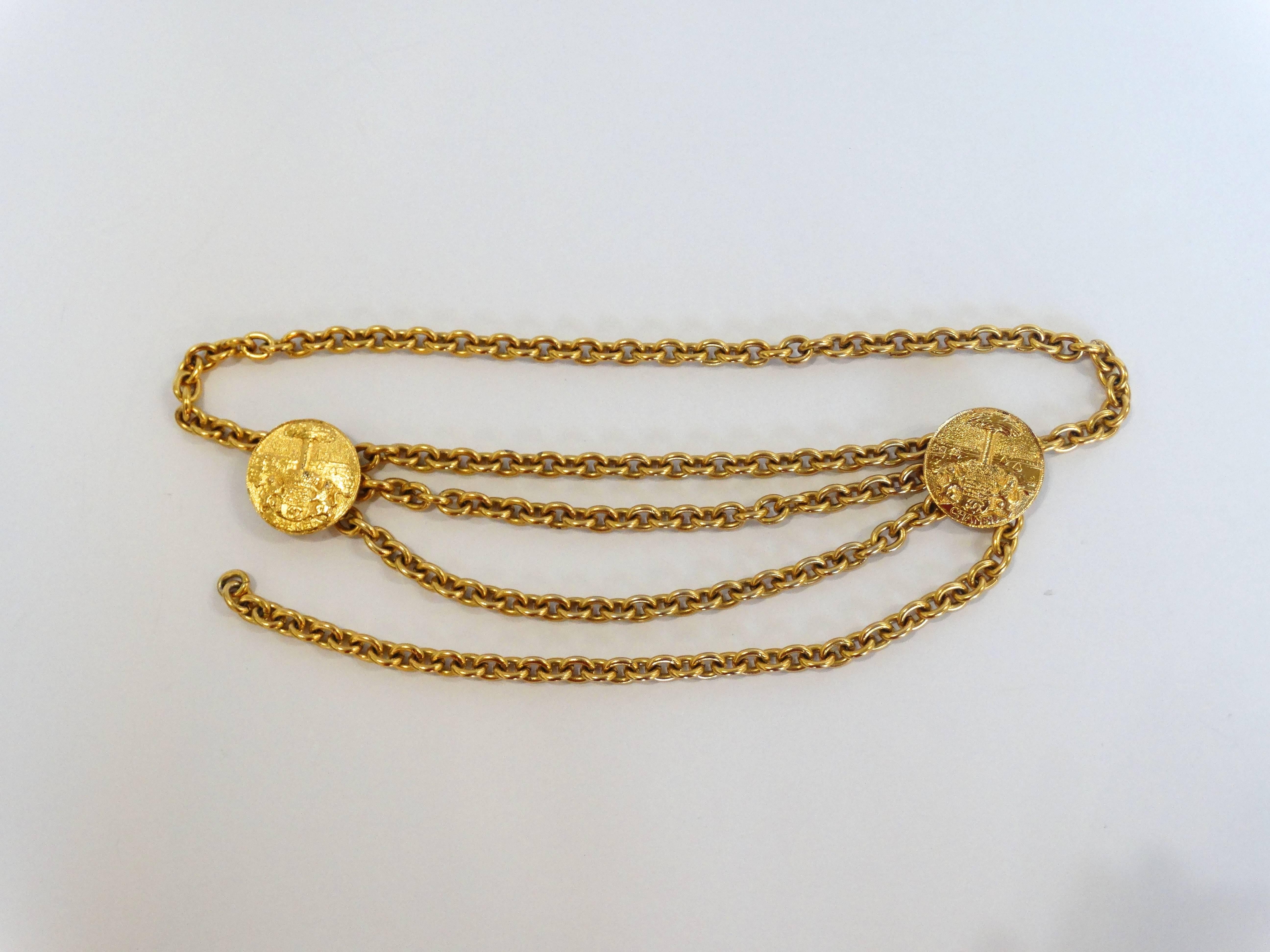 Brown 1980s Chanel Medallion Chain Necklace Belt