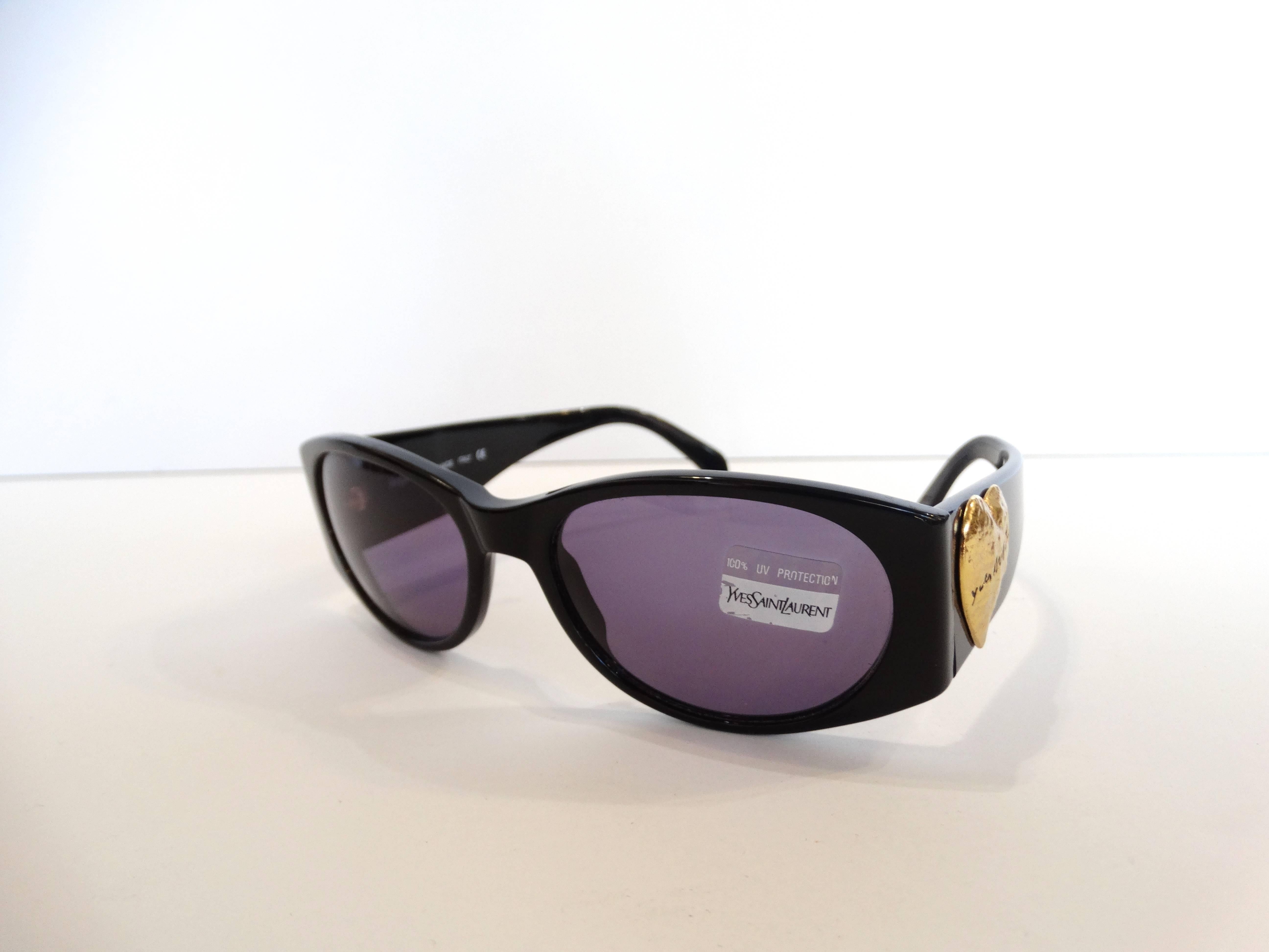 1980s Yves Saint Laurent Black & Gold Heart Sunglasses  In New Condition In Scottsdale, AZ