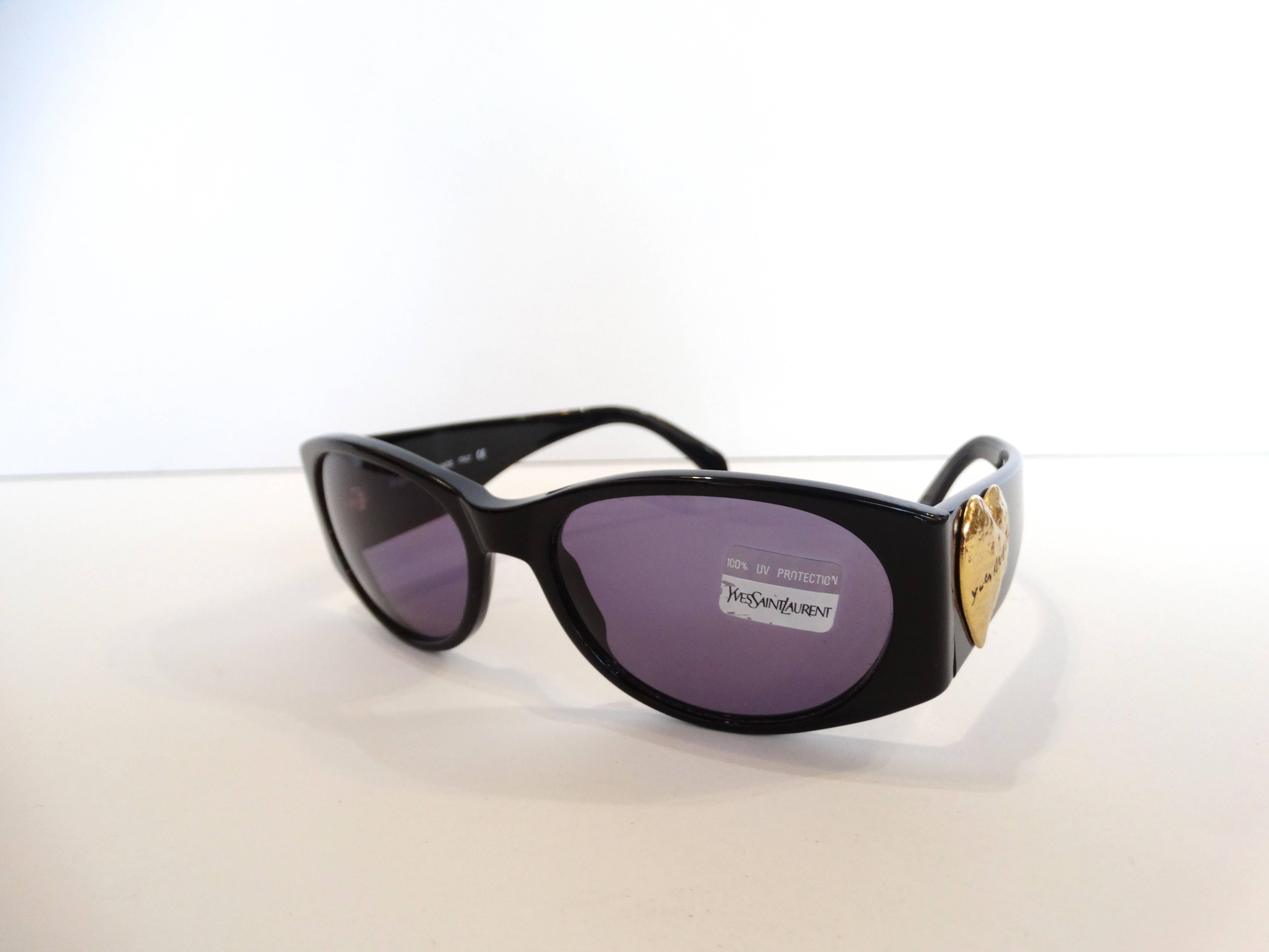 1980s Yves Saint Laurent Black & Gold Heart Sunglasses In New Condition In Scottsdale, AZ