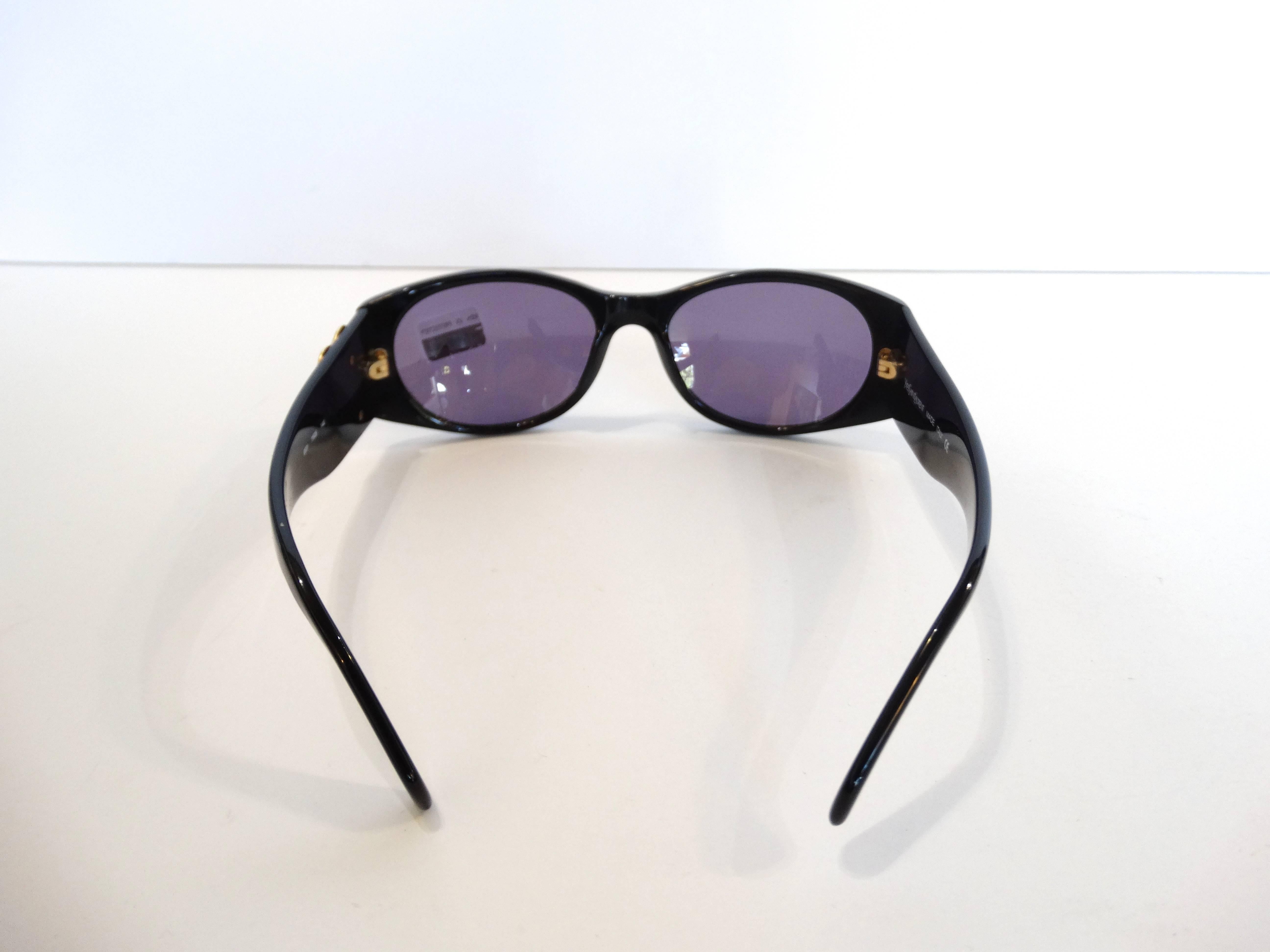 1980s Yves Saint Laurent Black & Gold Heart Sunglasses  2