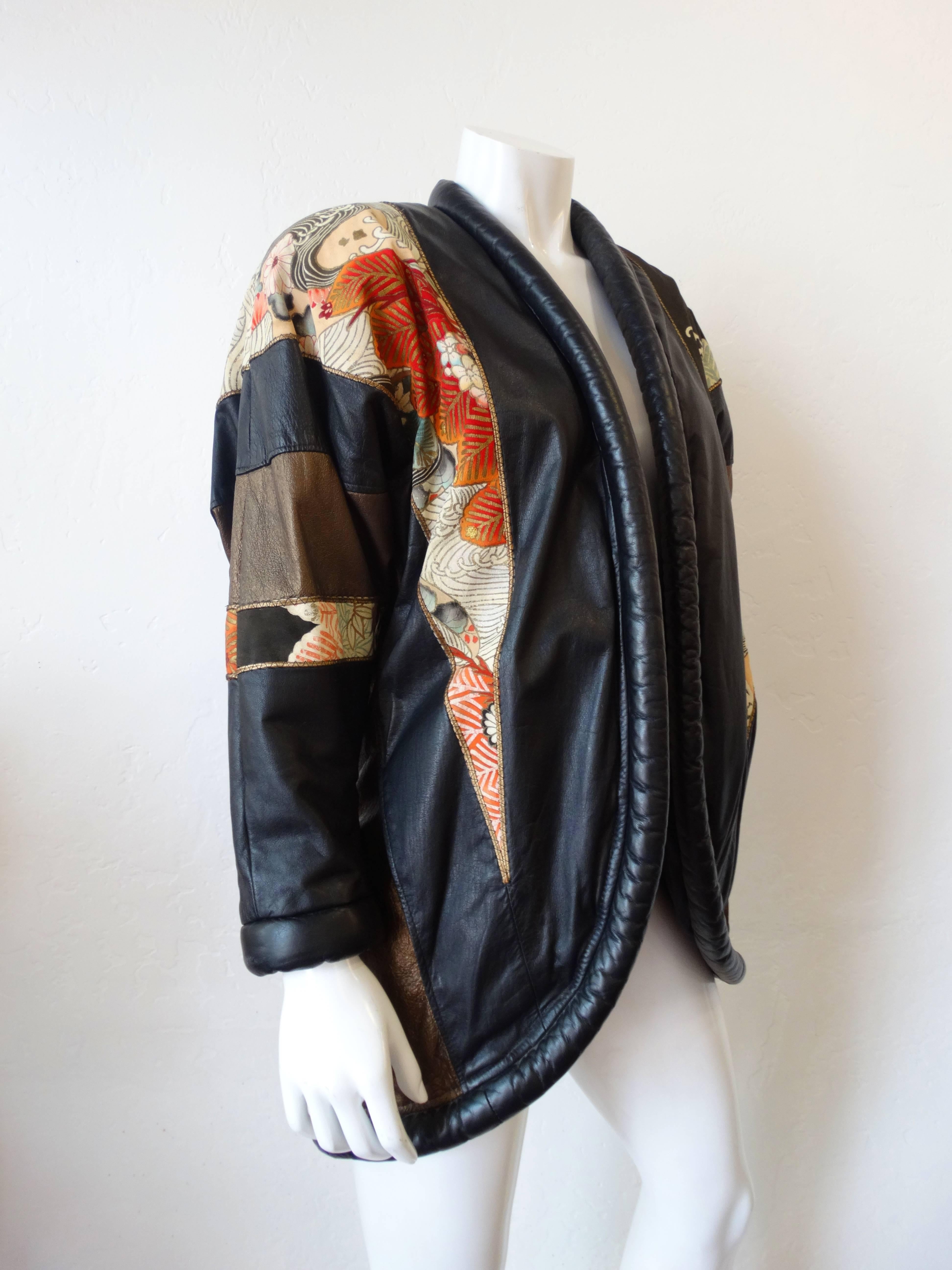 1980s Opulent Kimono Print Leather Jacket In Excellent Condition In Scottsdale, AZ