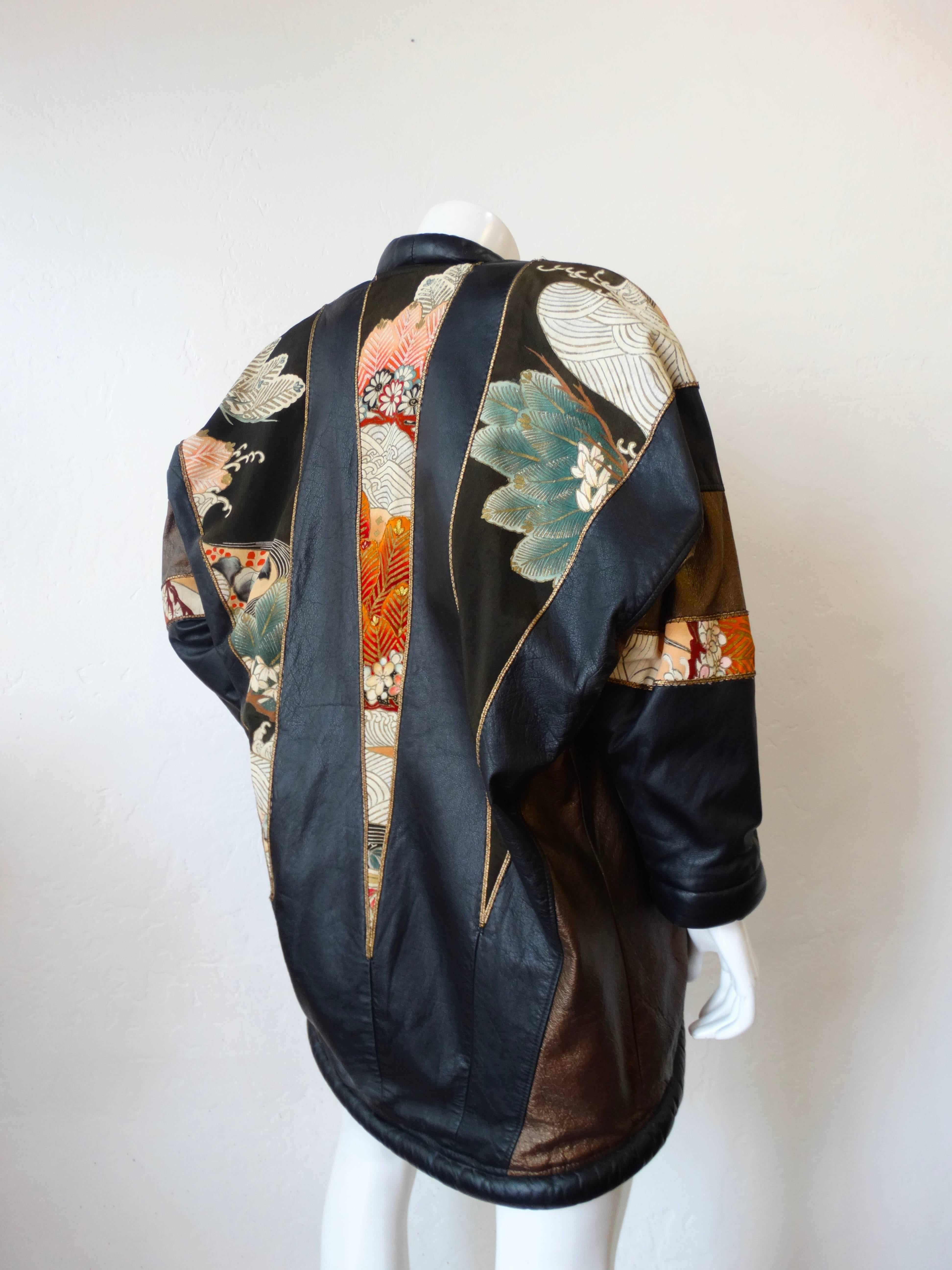 1980s Opulent Kimono Print Leather Jacket 1