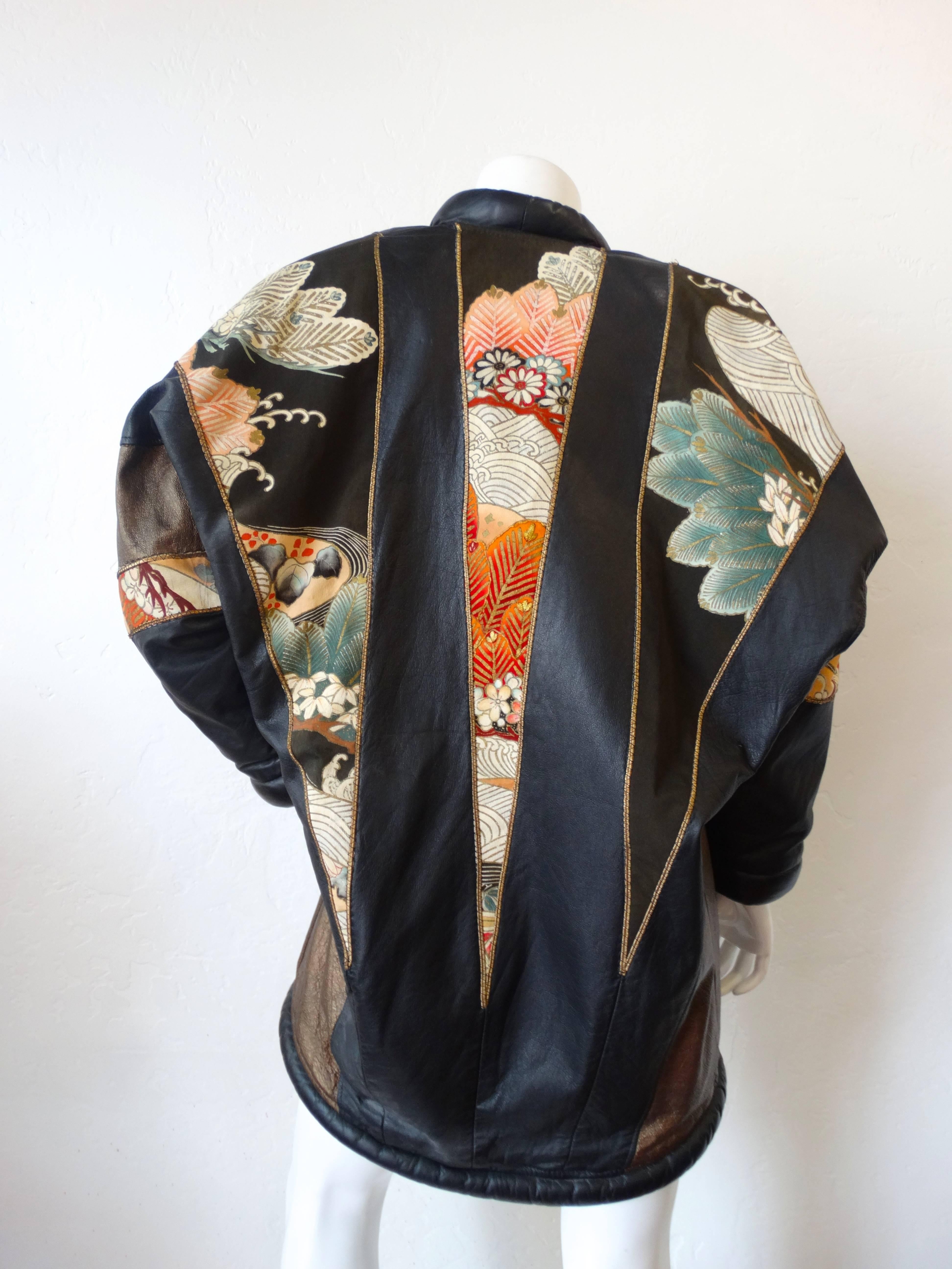 1980s Opulent Kimono Print Leather Jacket 2