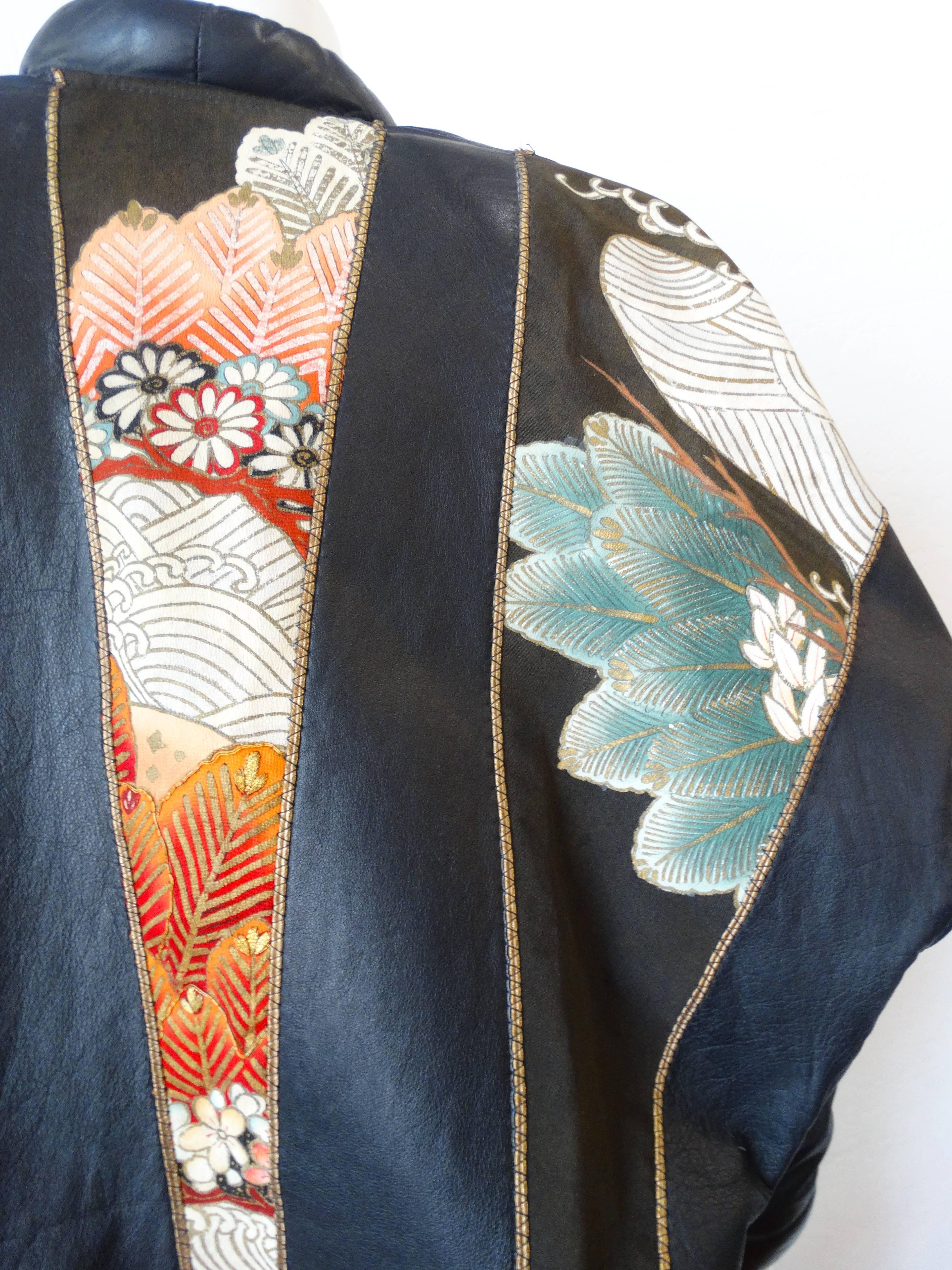 1980s Opulent Kimono Print Leather Jacket 3