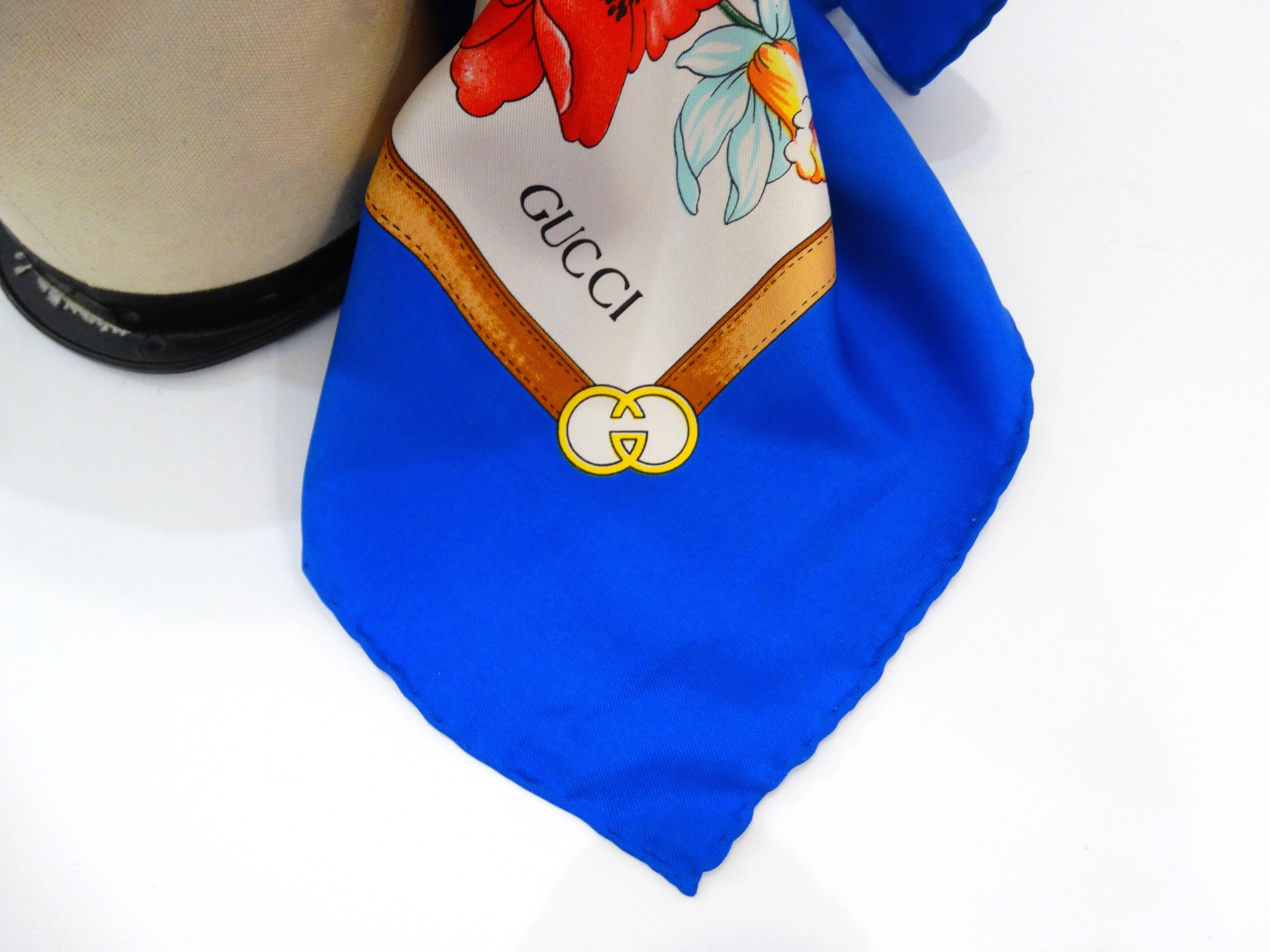 Women's or Men's 1970s Gucci Floral Silk Scarf