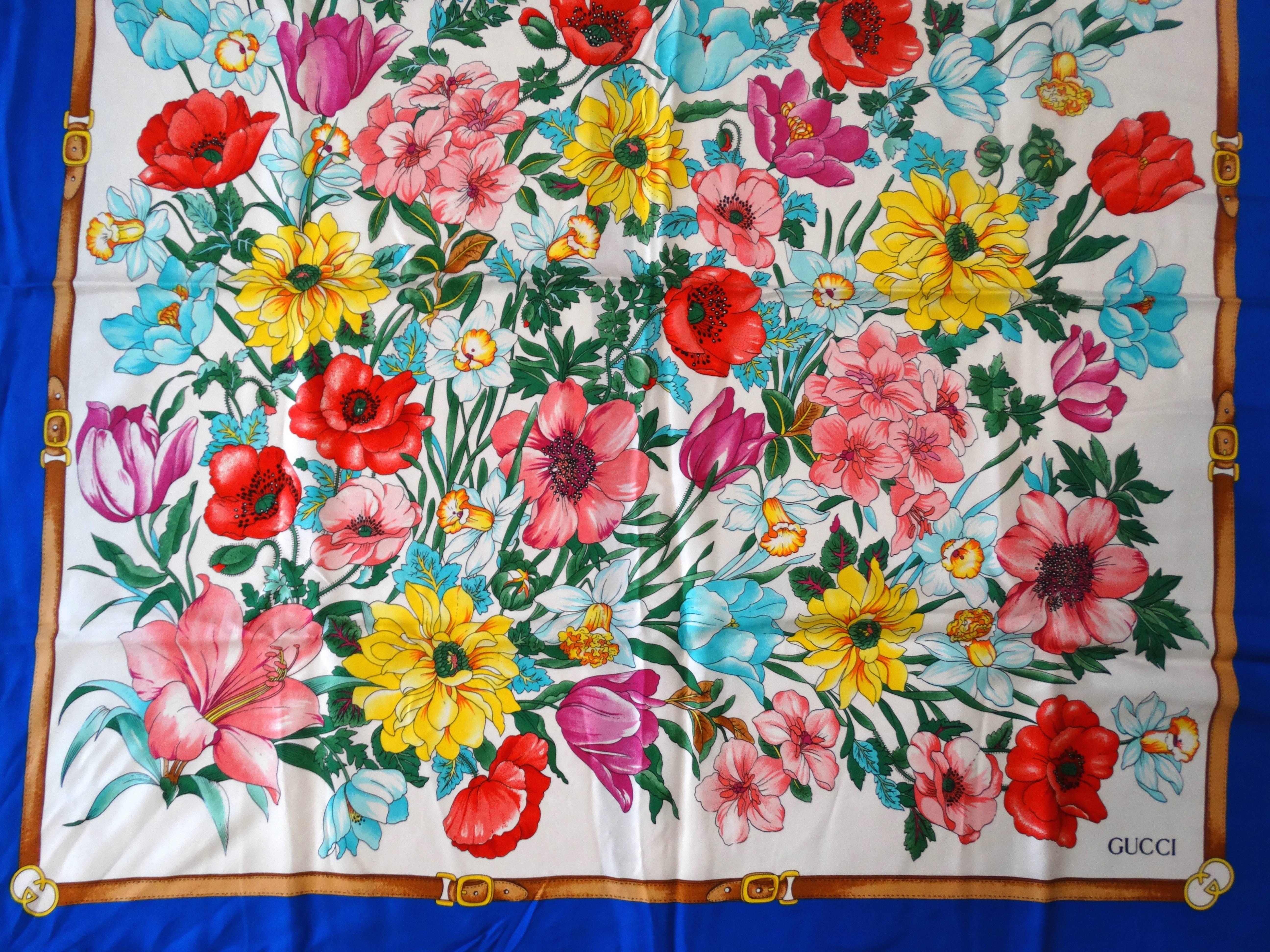 1970s Gucci Floral Silk Scarf 4