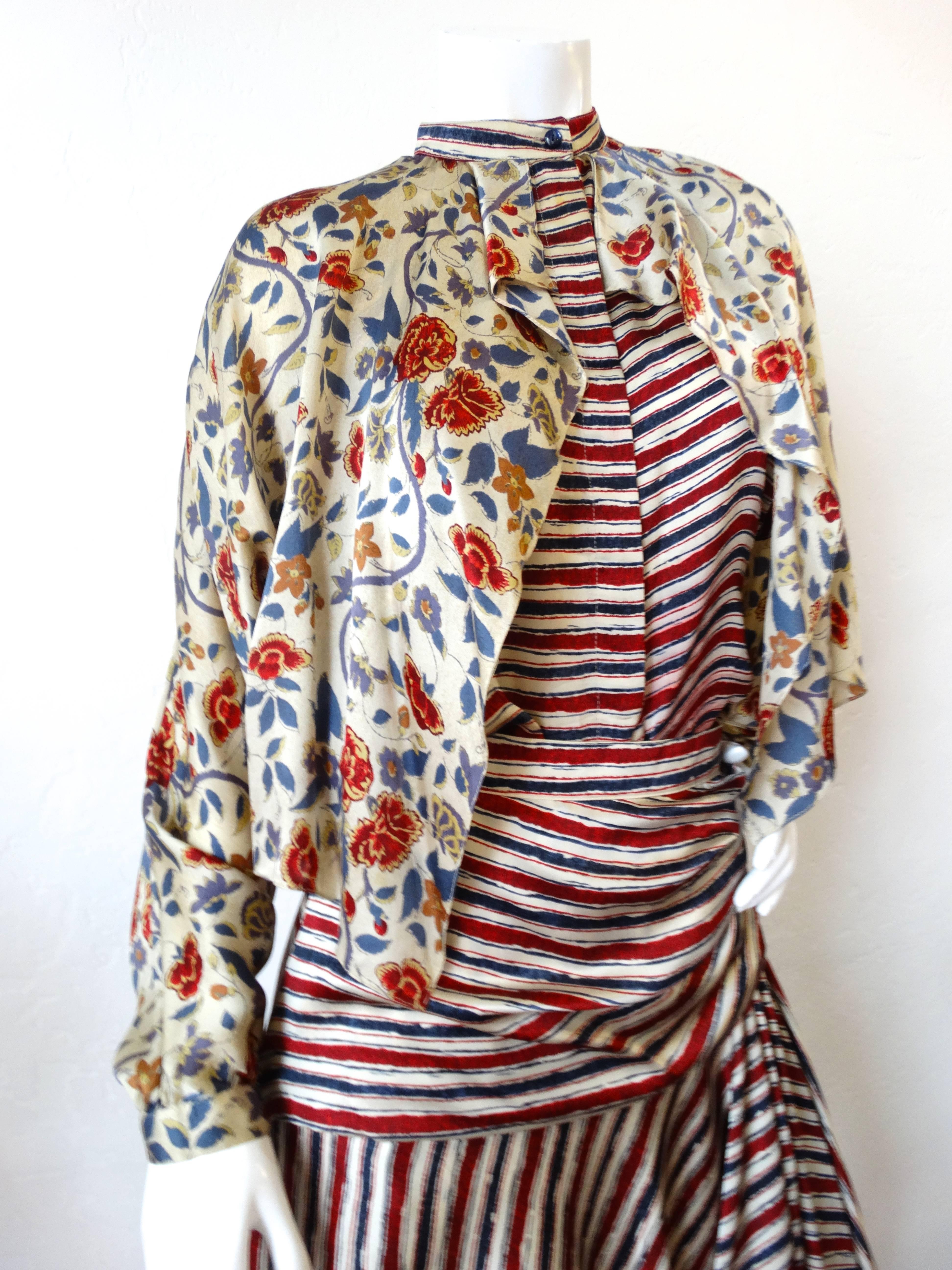 Women's Rare 1980s Fong Leng Mixed Print Silk Set