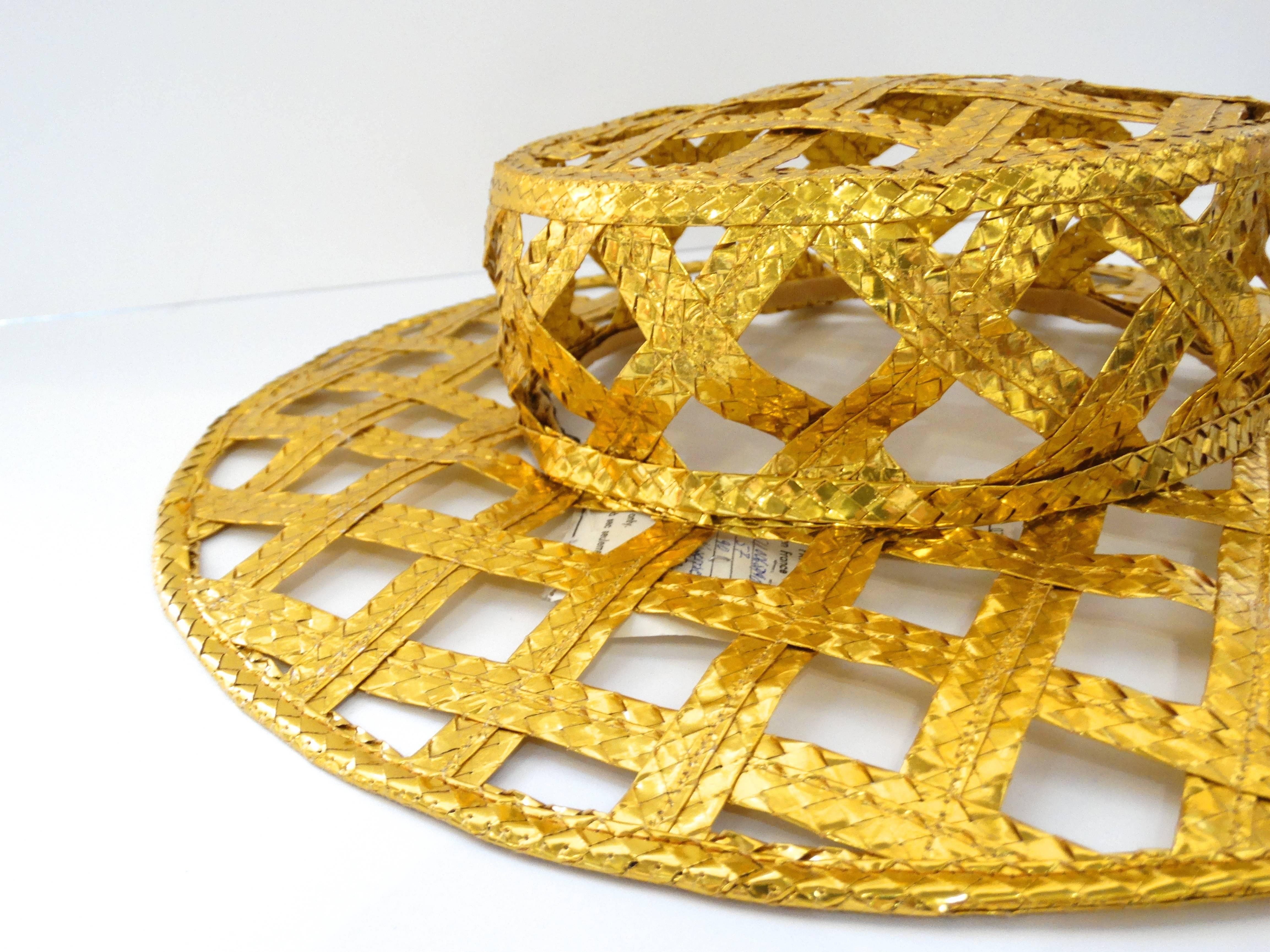 Brown Collectible 1990s Chanel Gold Lattice Hat 