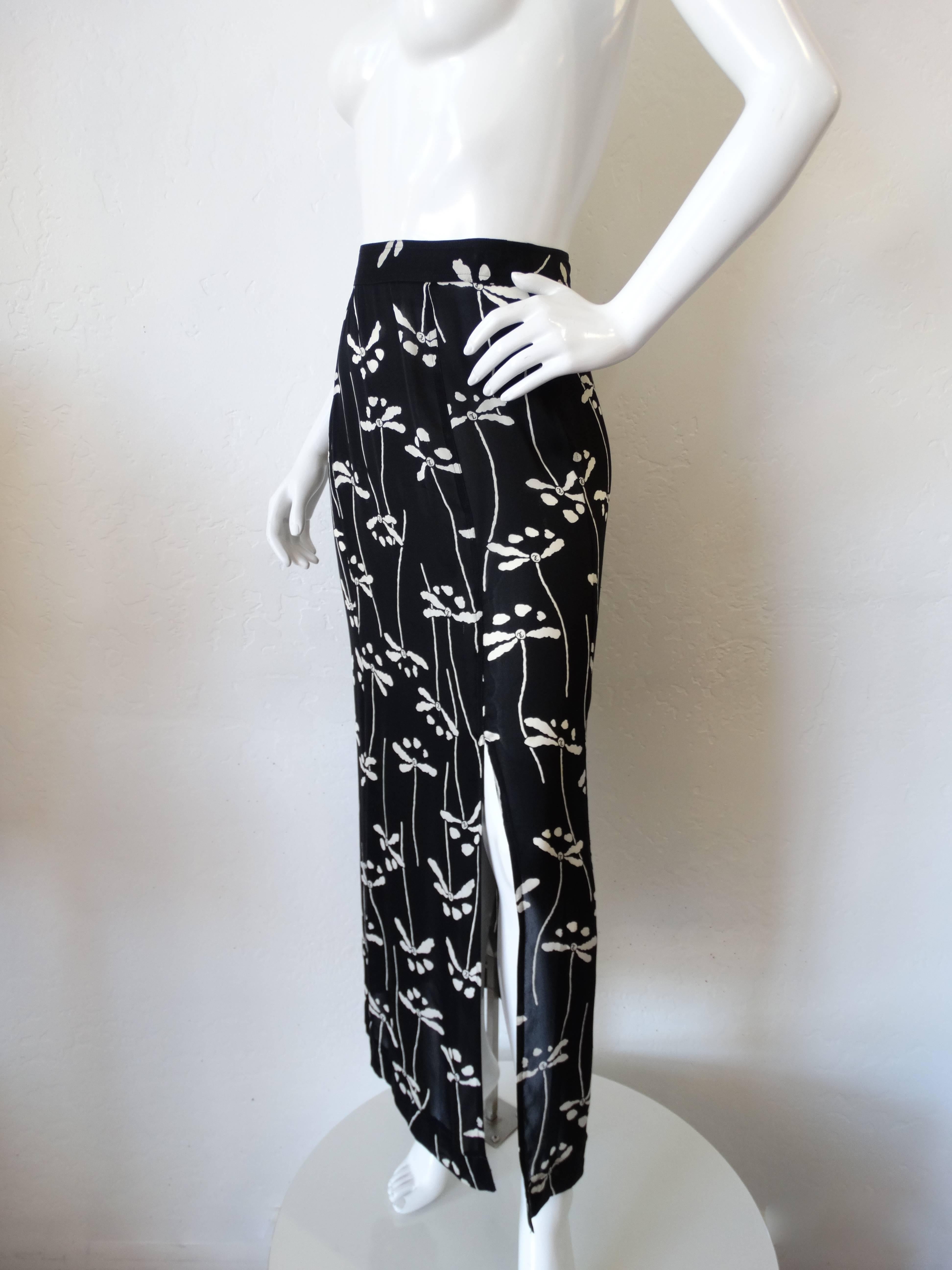 Rare 1990s Chanel Black and White Floral Skirt 1