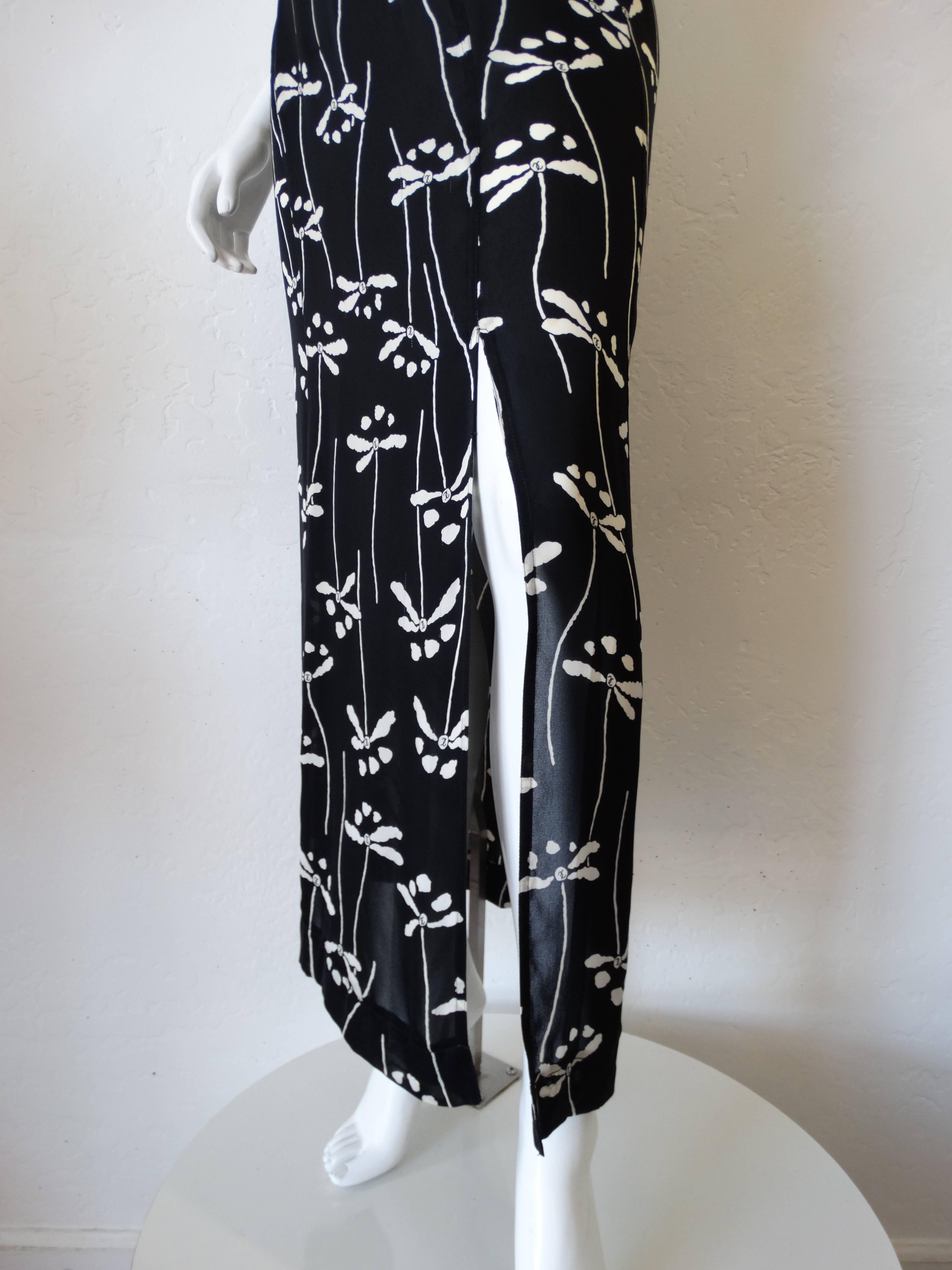 Rare 1990s Chanel Black and White Floral Skirt 3